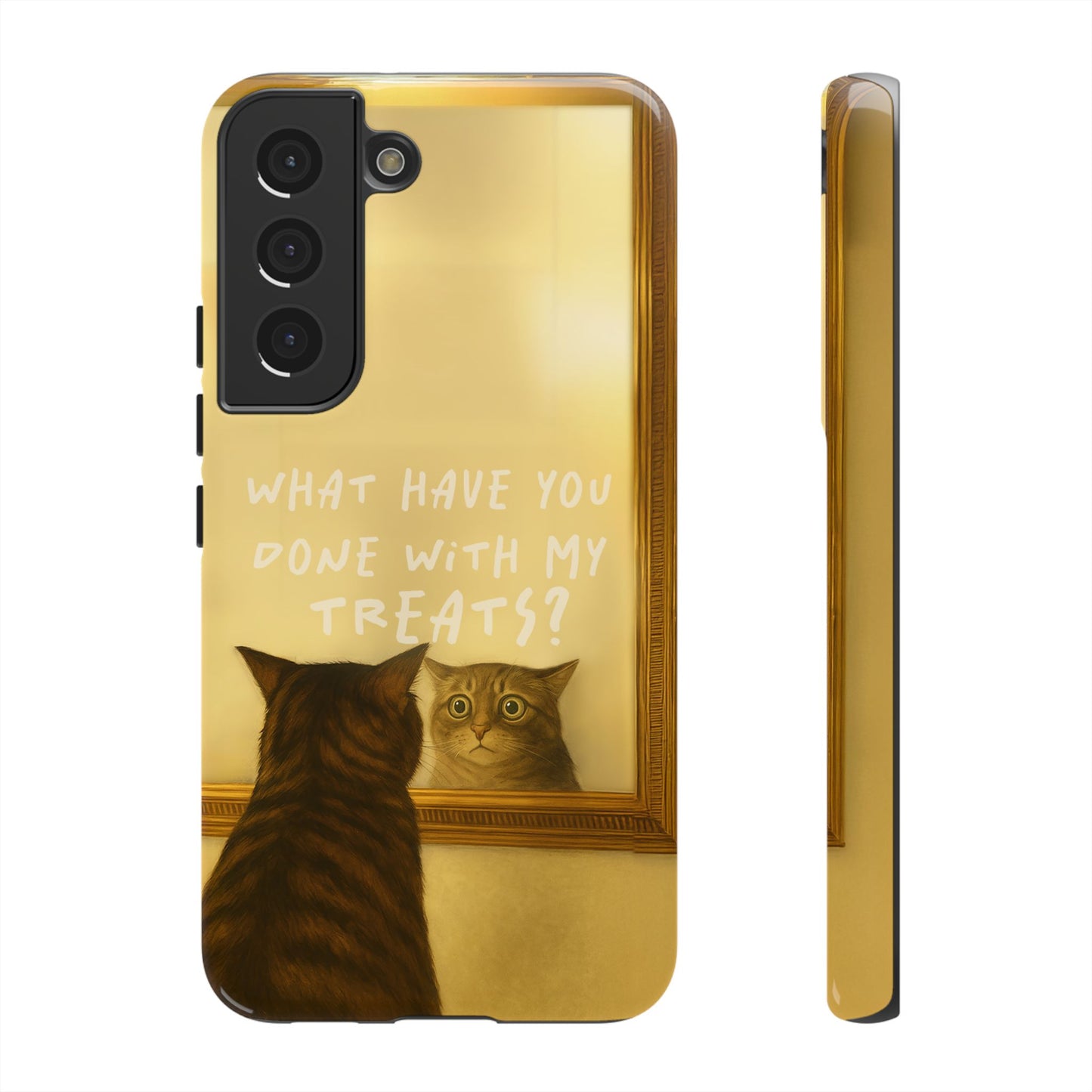 “What Have You Done With My Treats?” Cat Phone Case – Mirror Cat Design