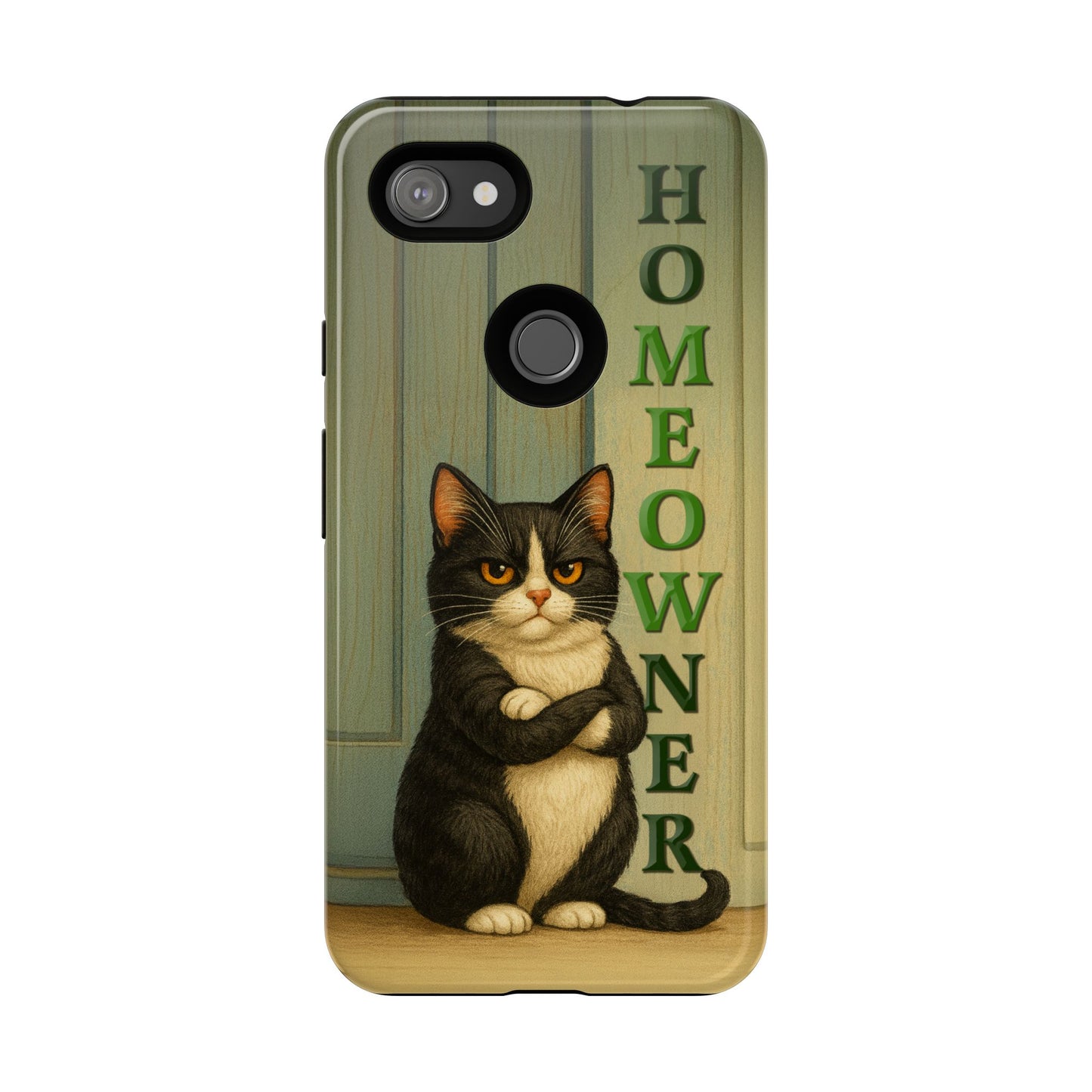 Proud Cat Homeowner Phone Case – Funny Black & White Cat Design
