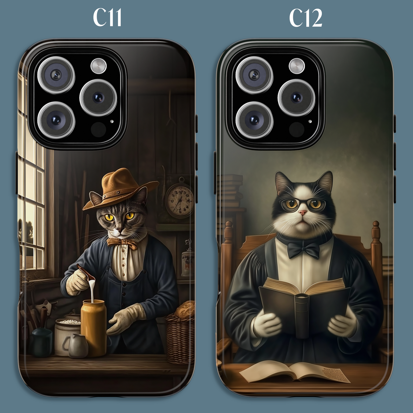 Custom Cat Portraiture Phone Case Vintage Character