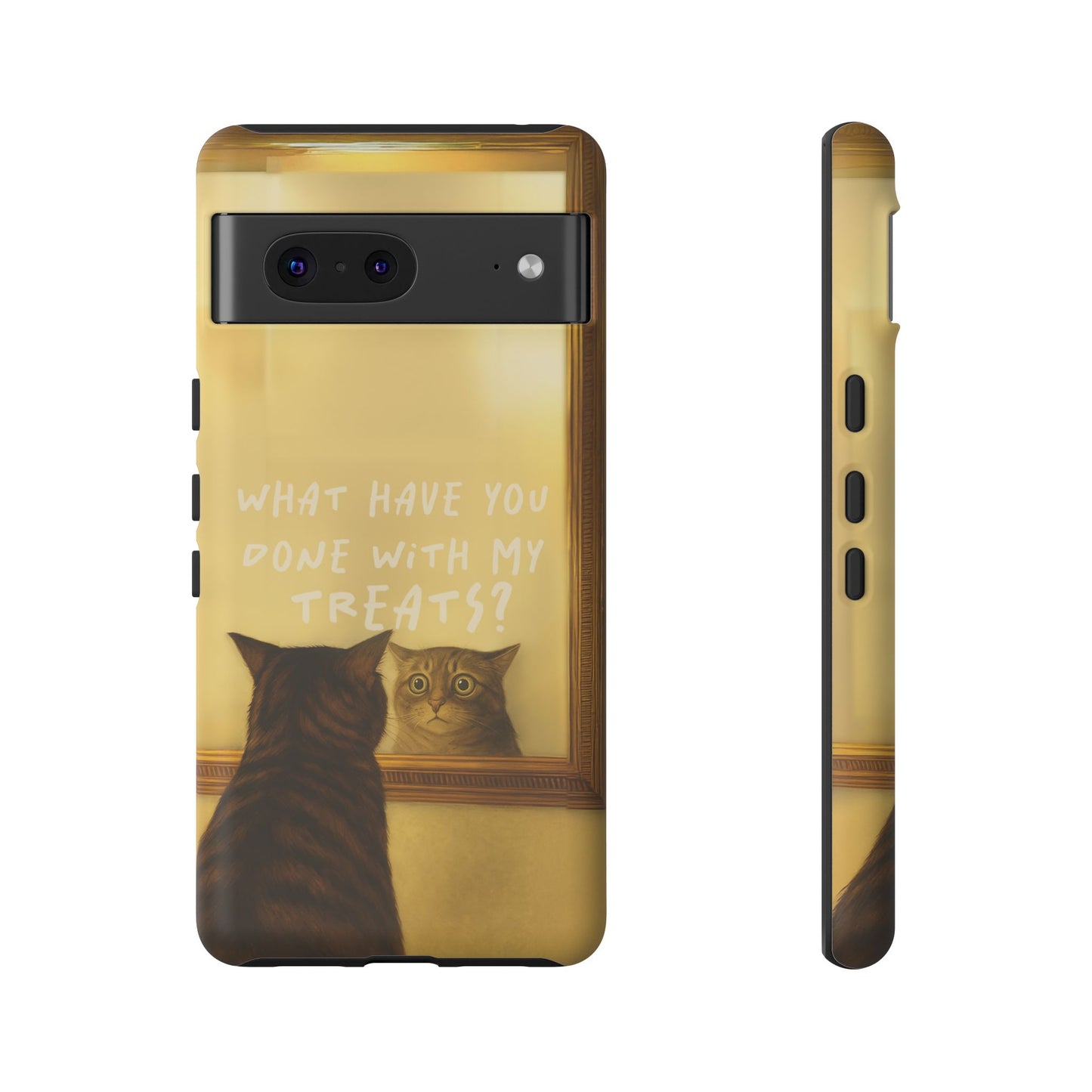 “What Have You Done With My Treats?” Cat Phone Case – Mirror Cat Design
