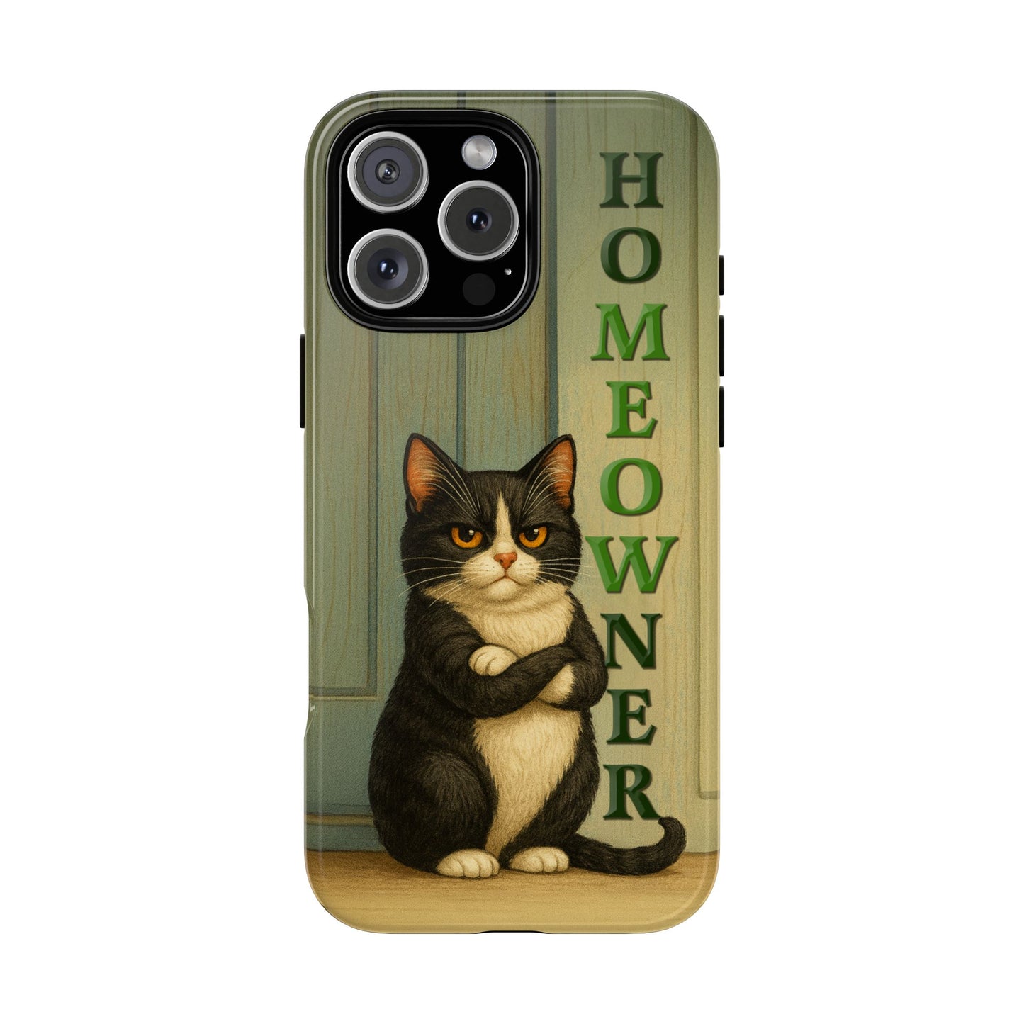 Proud Cat Homeowner Phone Case – Funny Black & White Cat Design