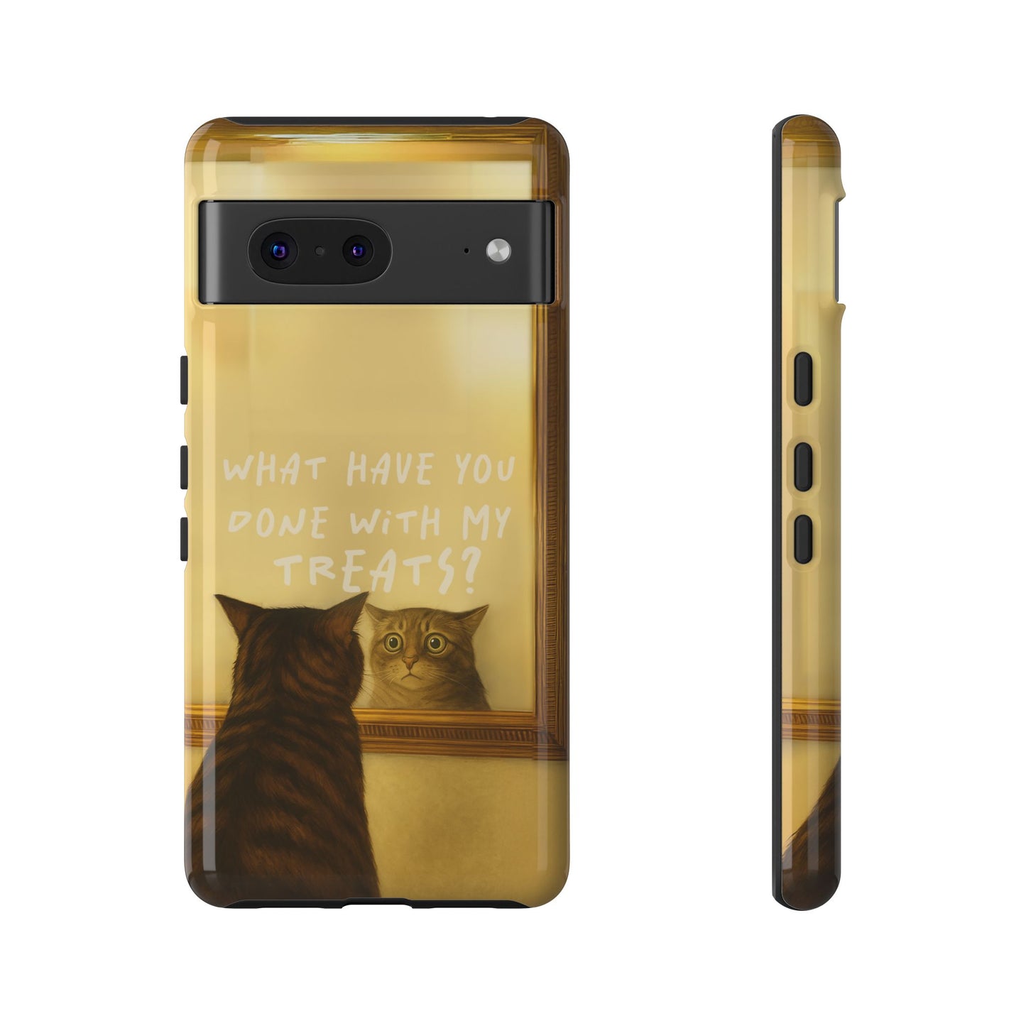 “What Have You Done With My Treats?” Cat Phone Case – Mirror Cat Design