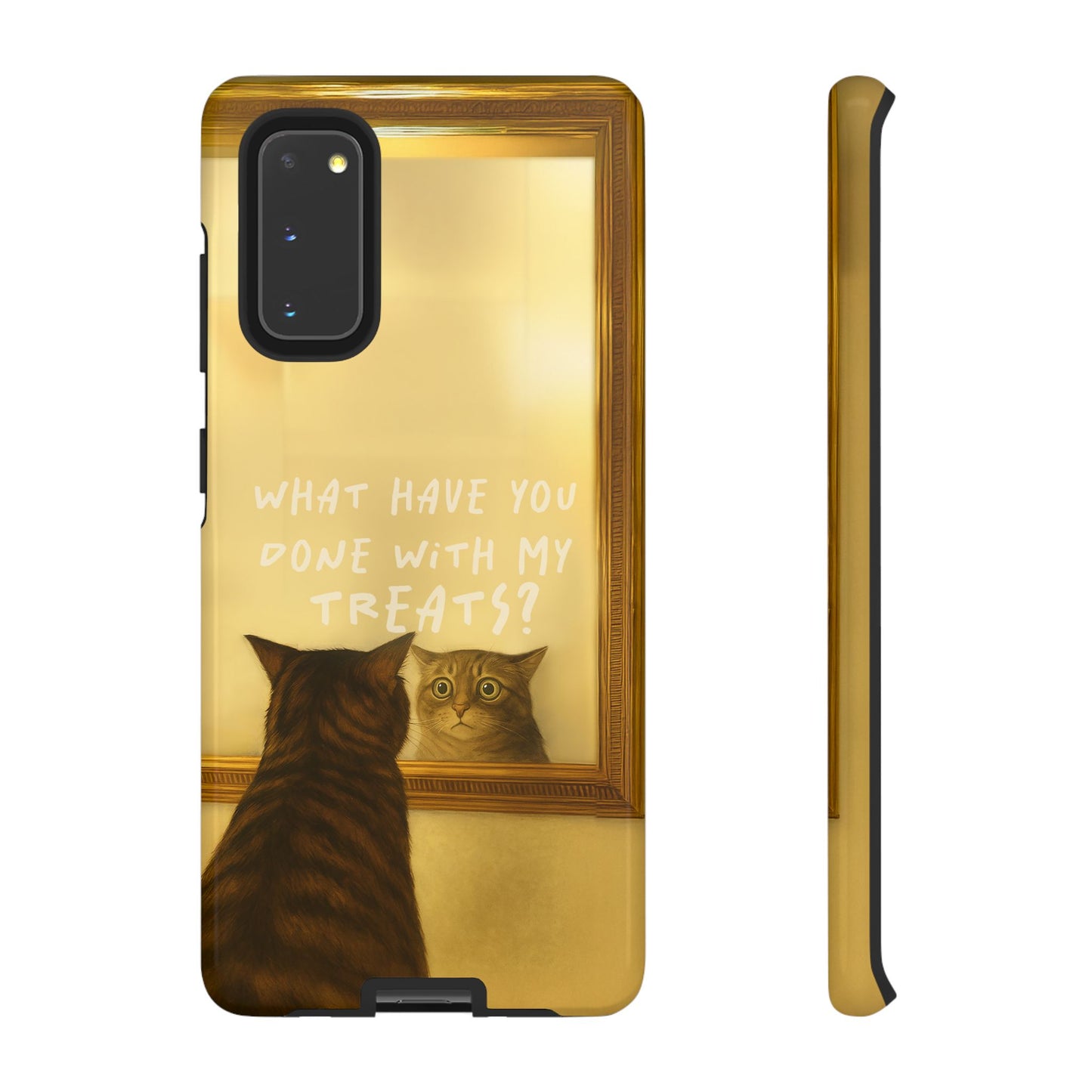 “What Have You Done With My Treats?” Cat Phone Case – Mirror Cat Design