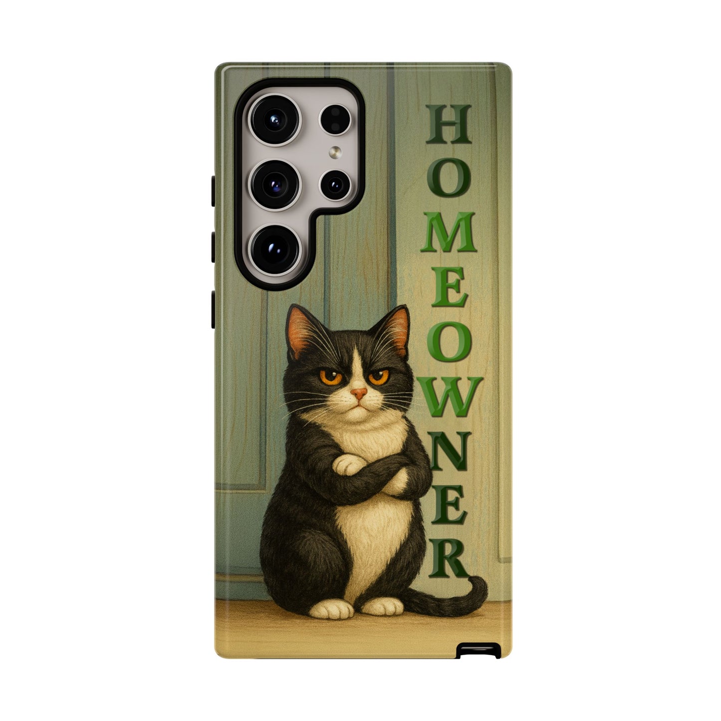 Proud Cat Homeowner Phone Case – Funny Black & White Cat Design