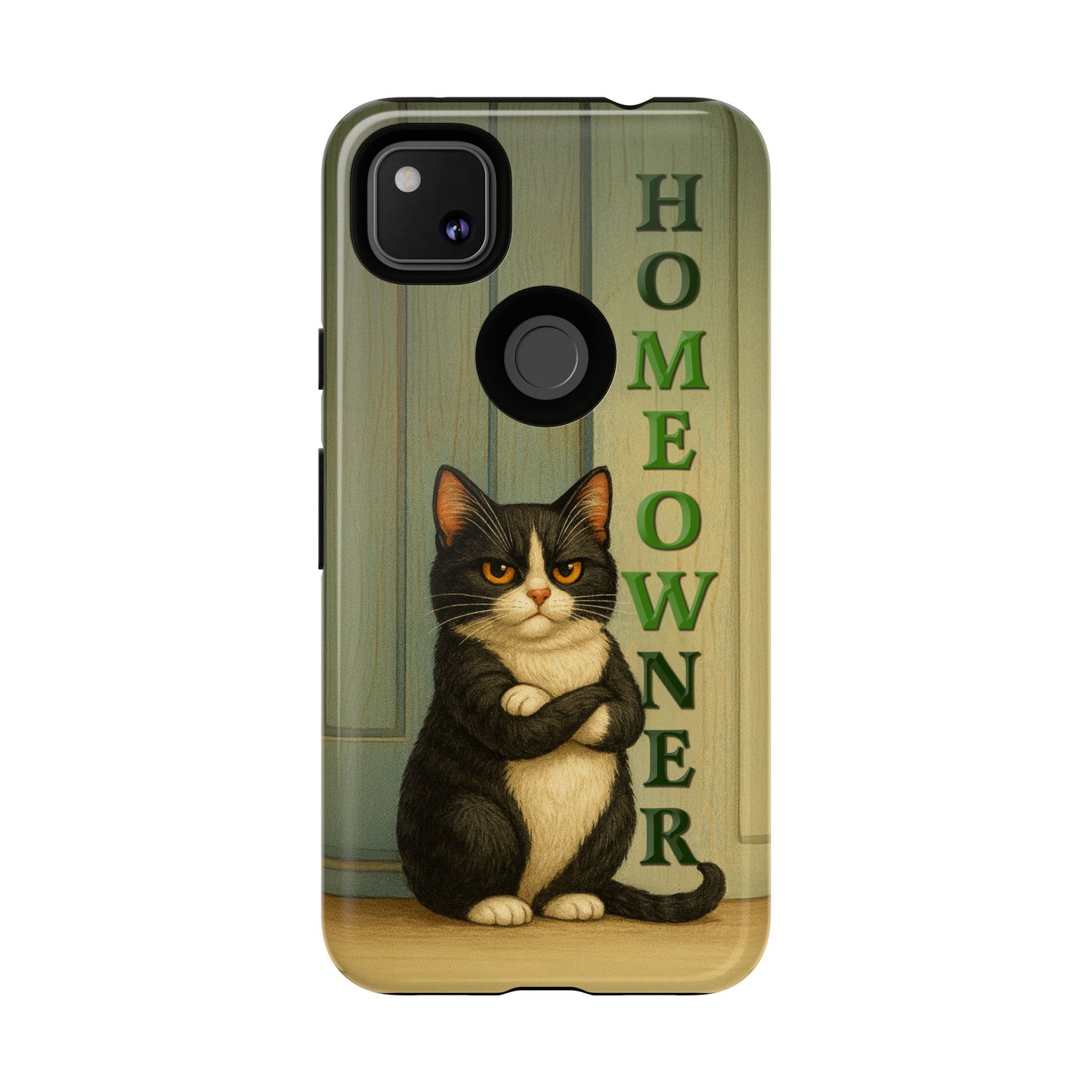 Proud Cat Homeowner Phone Case – Funny Black & White Cat Design