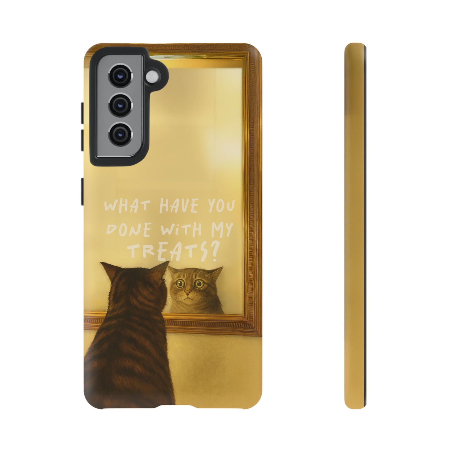 “What Have You Done With My Treats?” Cat Phone Case – Mirror Cat Design