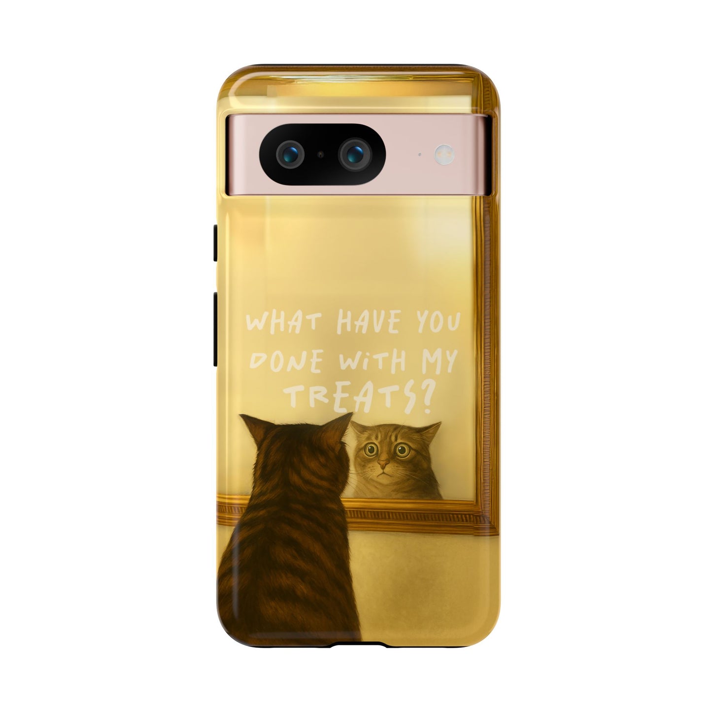 “What Have You Done With My Treats?” Cat Phone Case – Mirror Cat Design