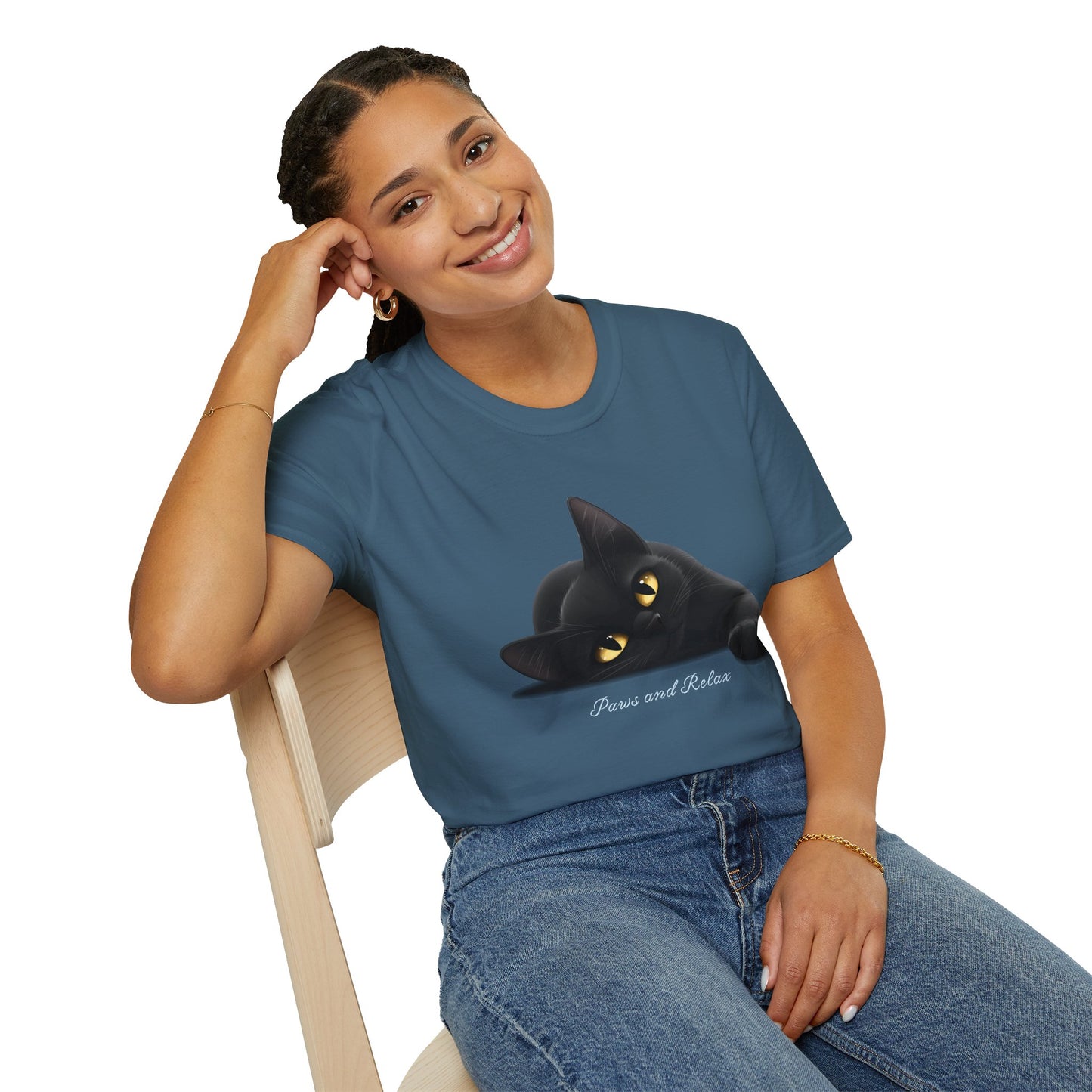 Black Cat Paws and Relax Unisex Softstyle T-Shirt