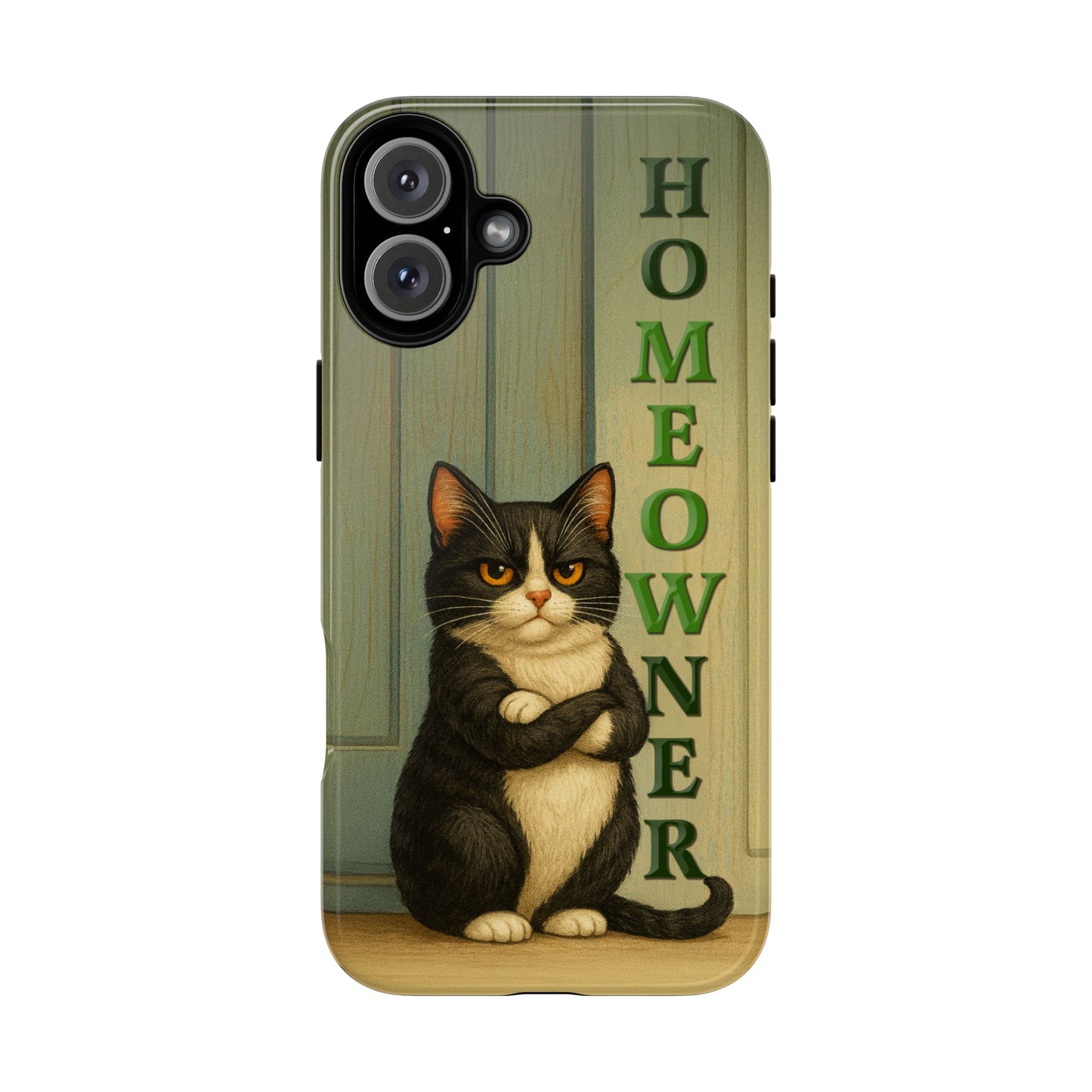 Proud Cat Homeowner Phone Case – Funny Black & White Cat Design