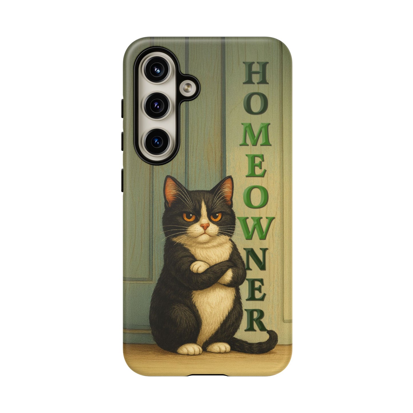 Proud Cat Homeowner Phone Case – Funny Black & White Cat Design