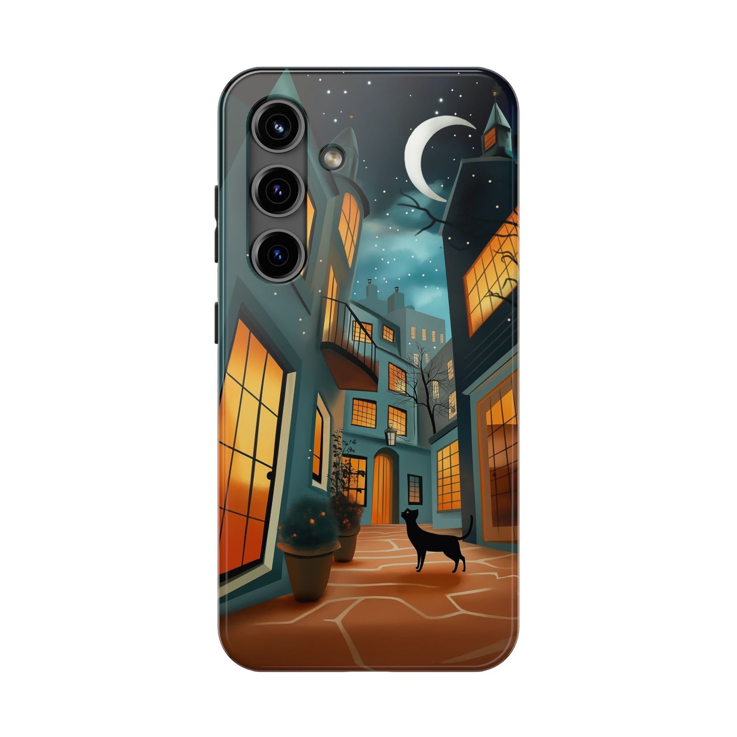 Serene Black Cat Crescent Moon