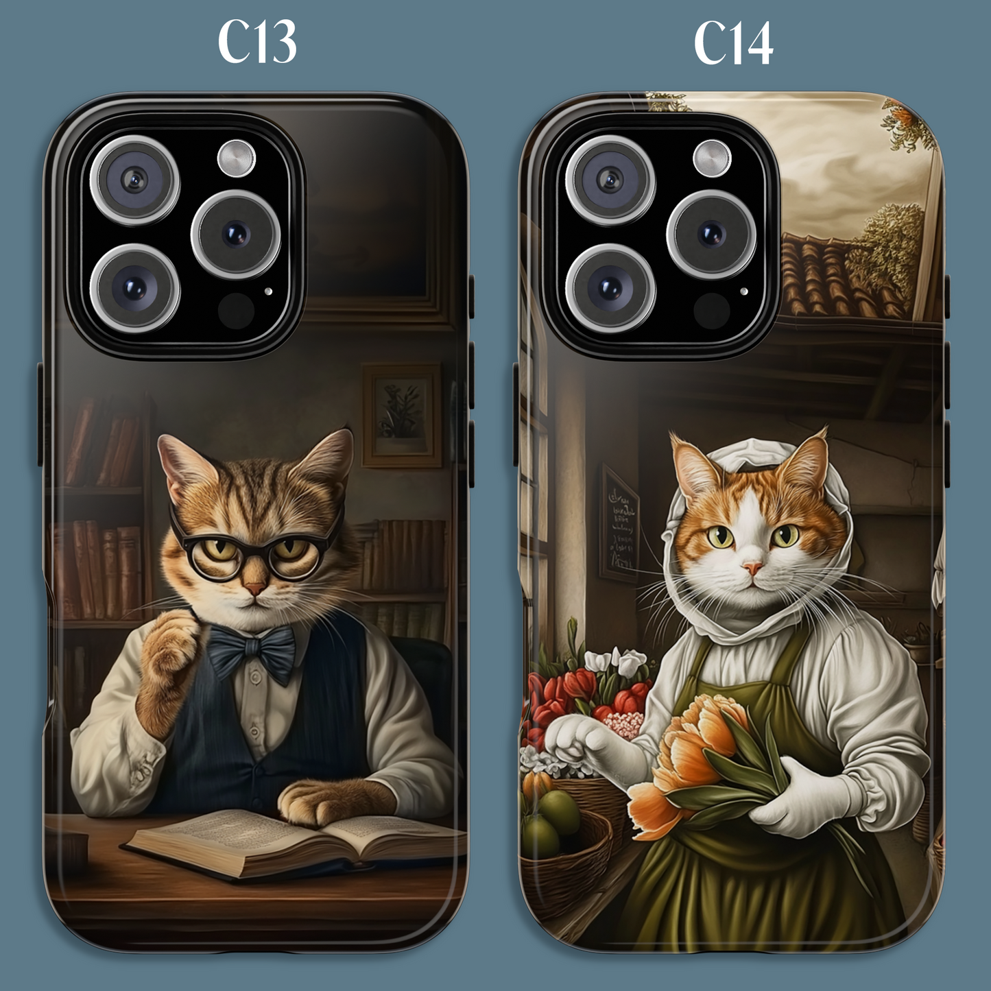 Custom Cat Portraiture Phone Case Vintage Character