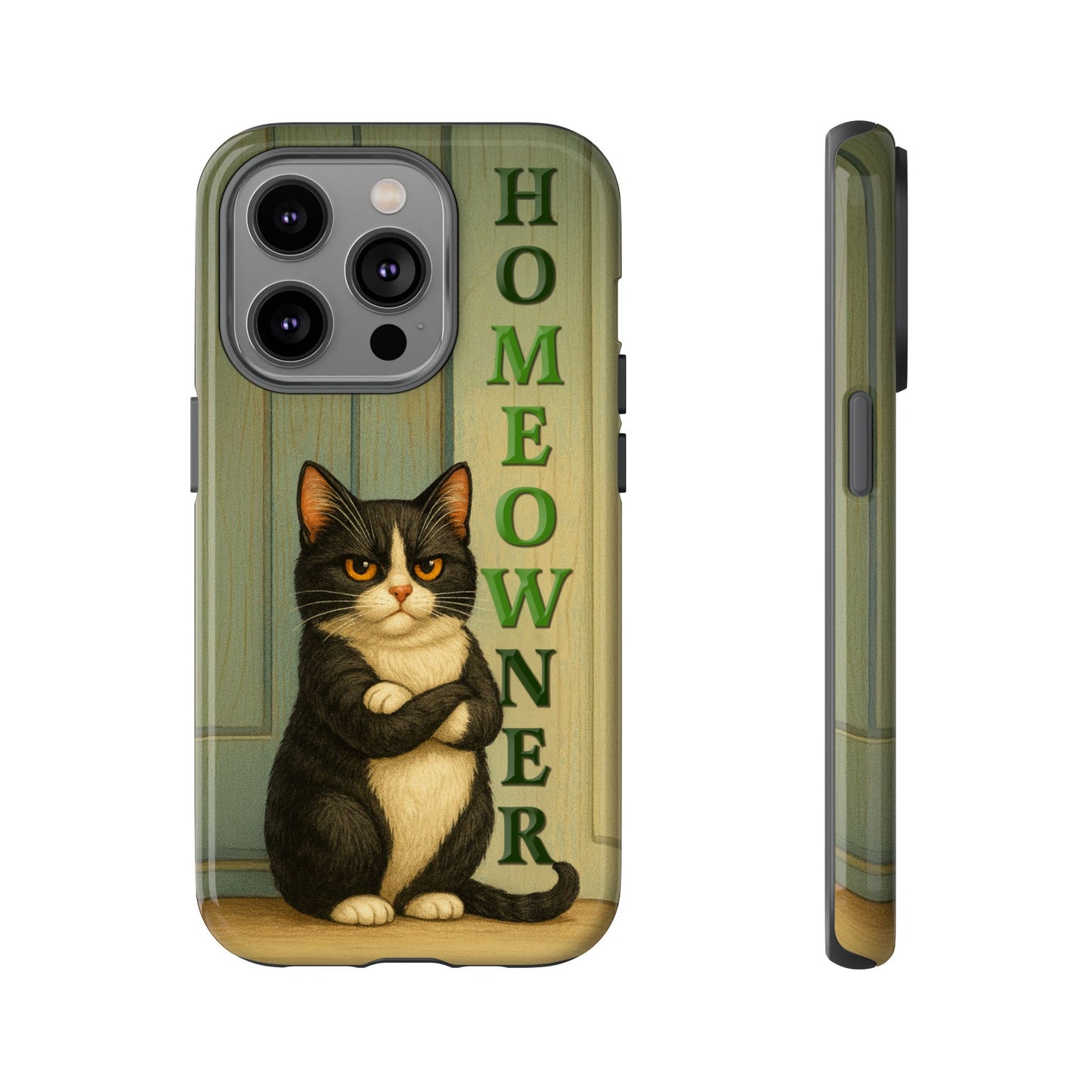 Proud Cat Homeowner Phone Case – Funny Black & White Cat Design