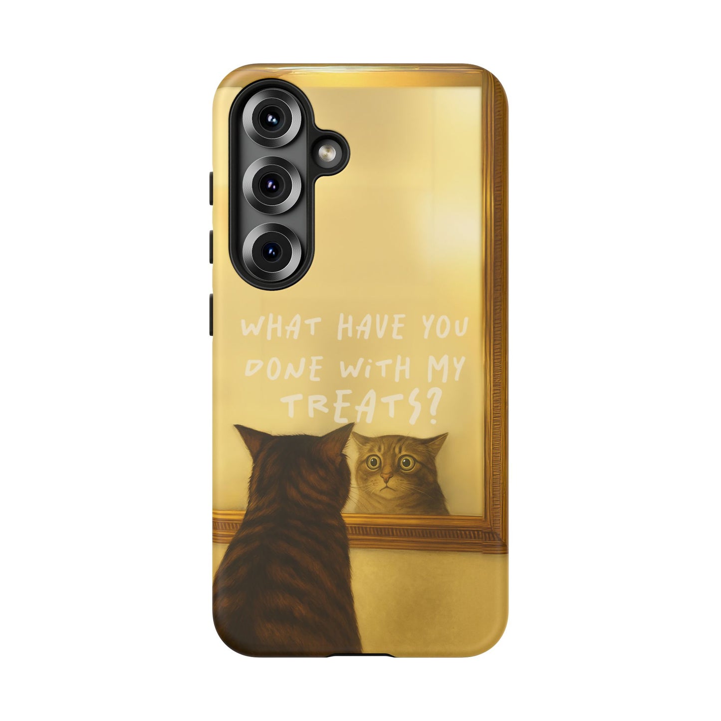“What Have You Done With My Treats?” Cat Phone Case – Mirror Cat Design