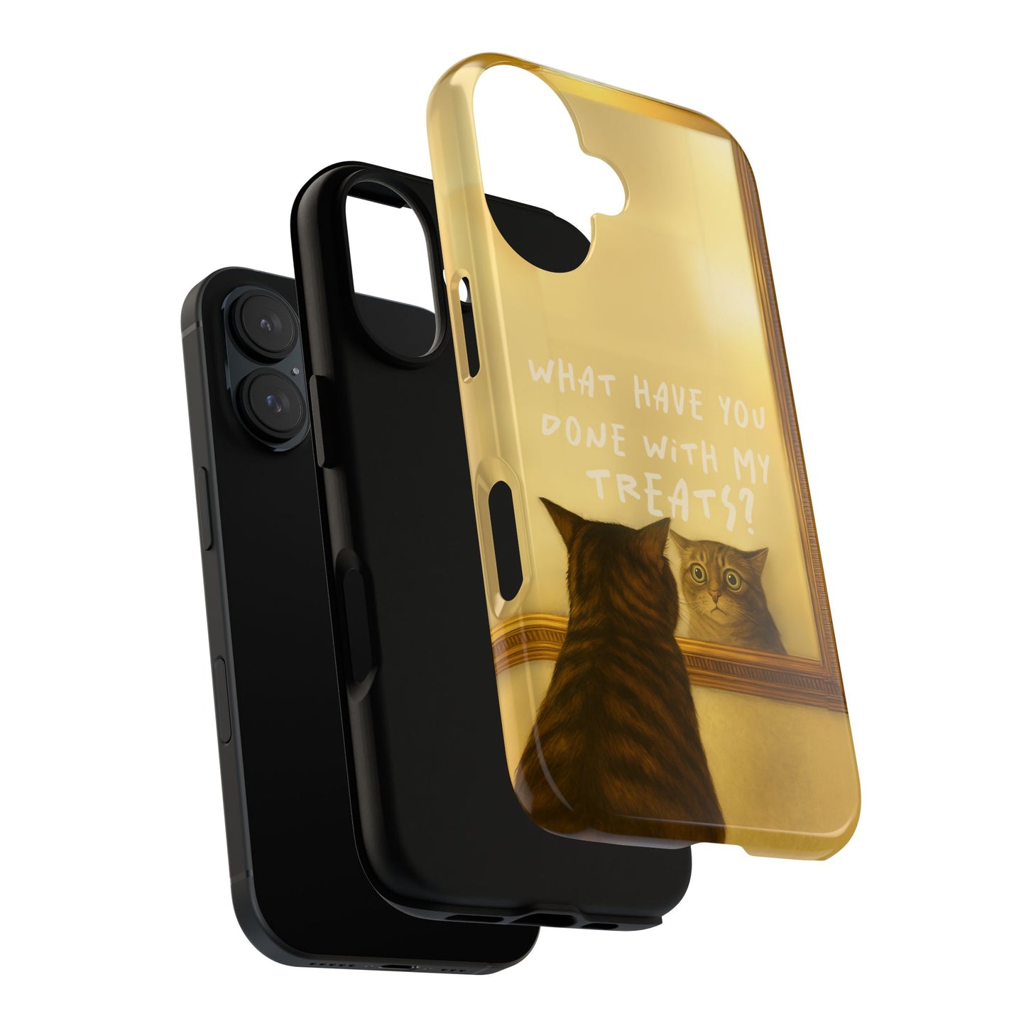 “What Have You Done With My Treats?” Cat Phone Case – Mirror Cat Design