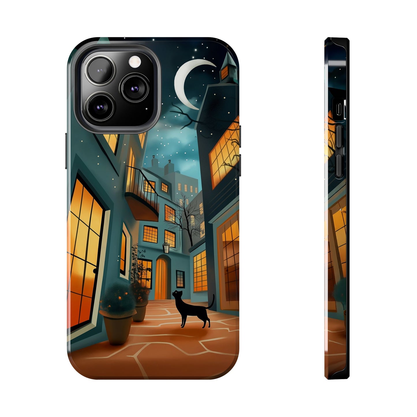 Serene Black Cat Crescent Moon