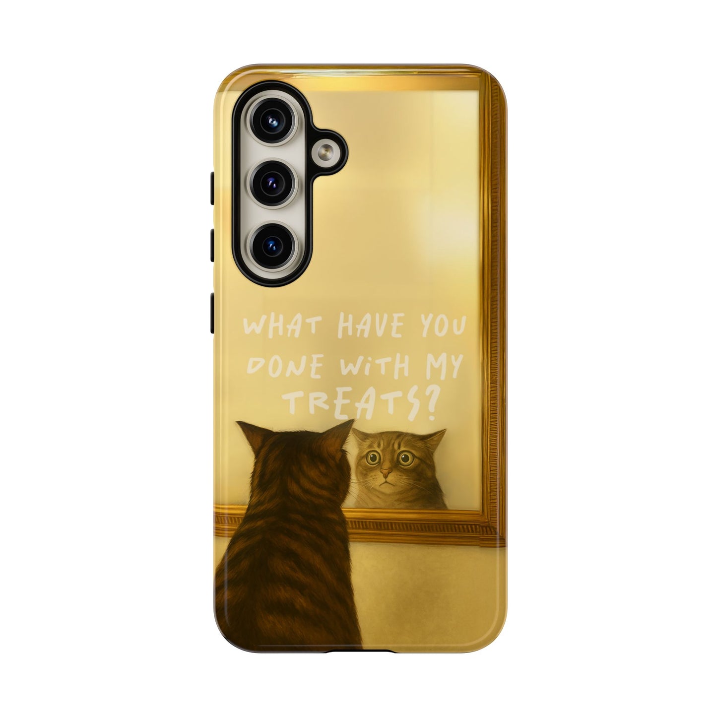 “What Have You Done With My Treats?” Cat Phone Case – Mirror Cat Design