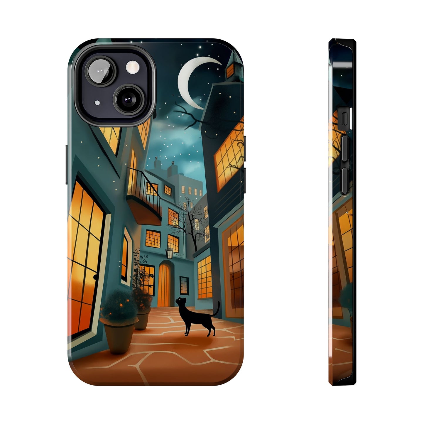 Serene Black Cat Crescent Moon