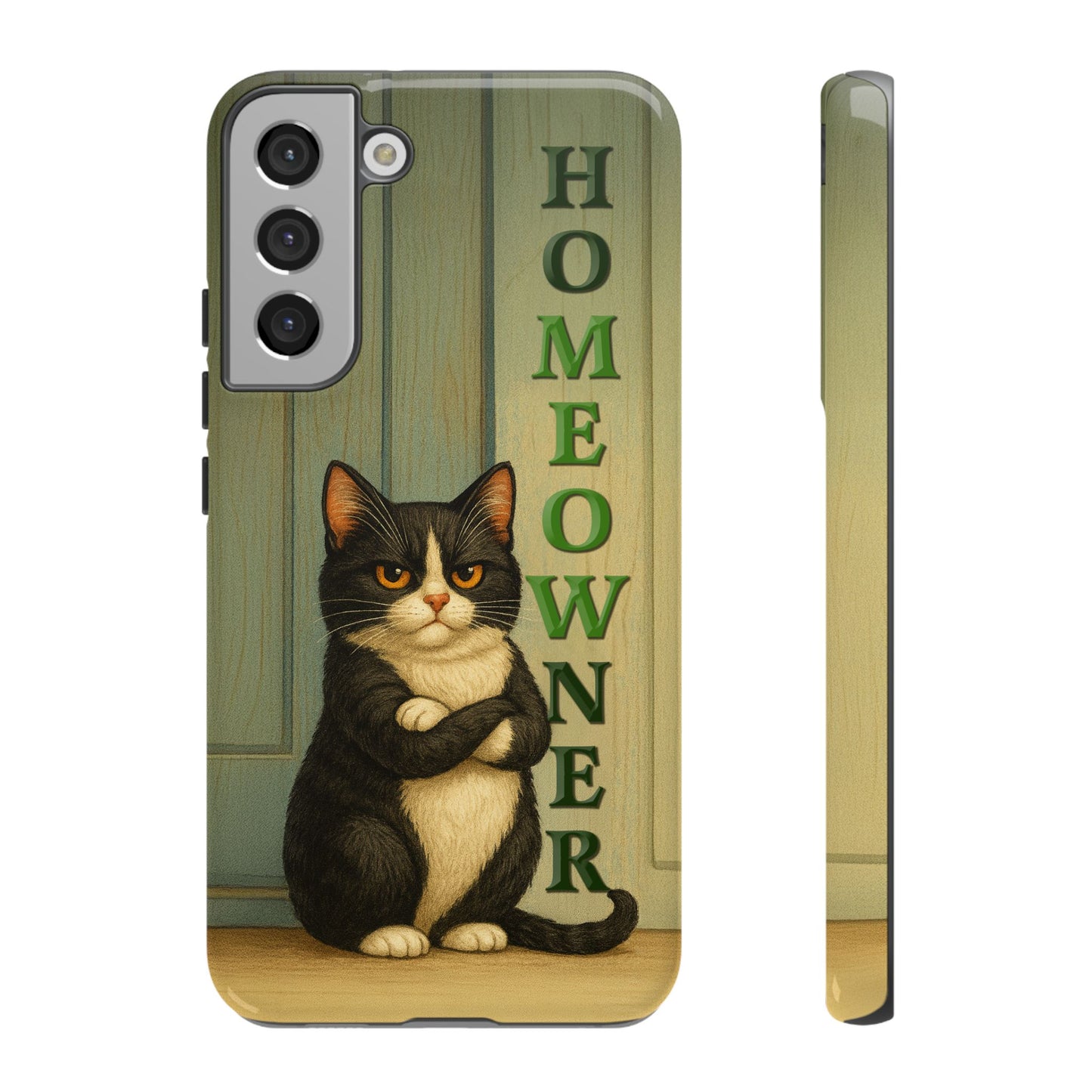 Proud Cat Homeowner Phone Case – Funny Black & White Cat Design