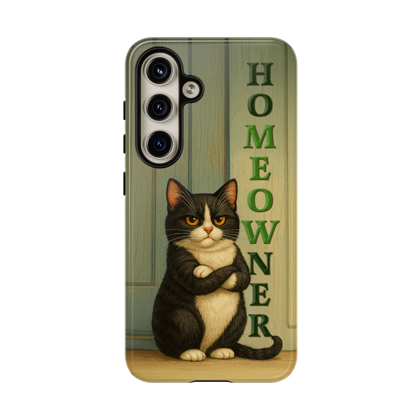 Proud Cat Homeowner Phone Case – Funny Black & White Cat Design