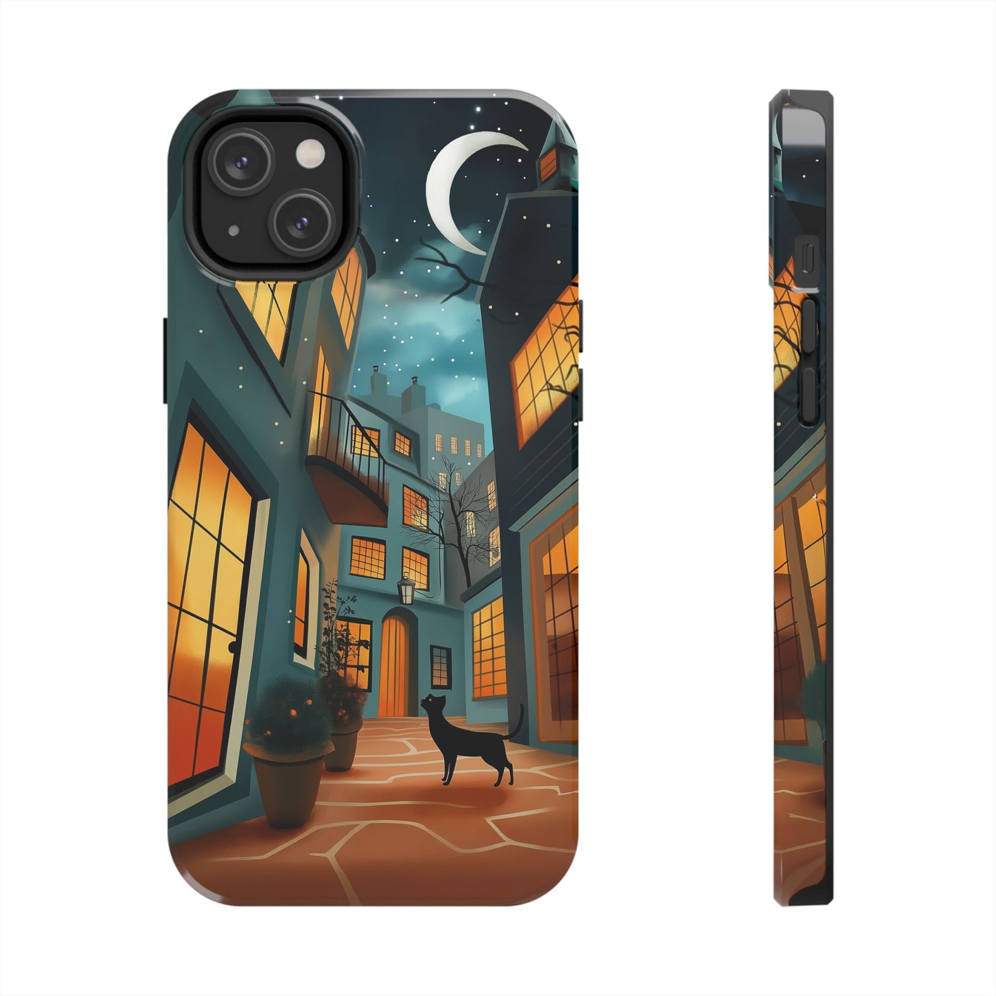 Serene Black Cat Crescent Moon