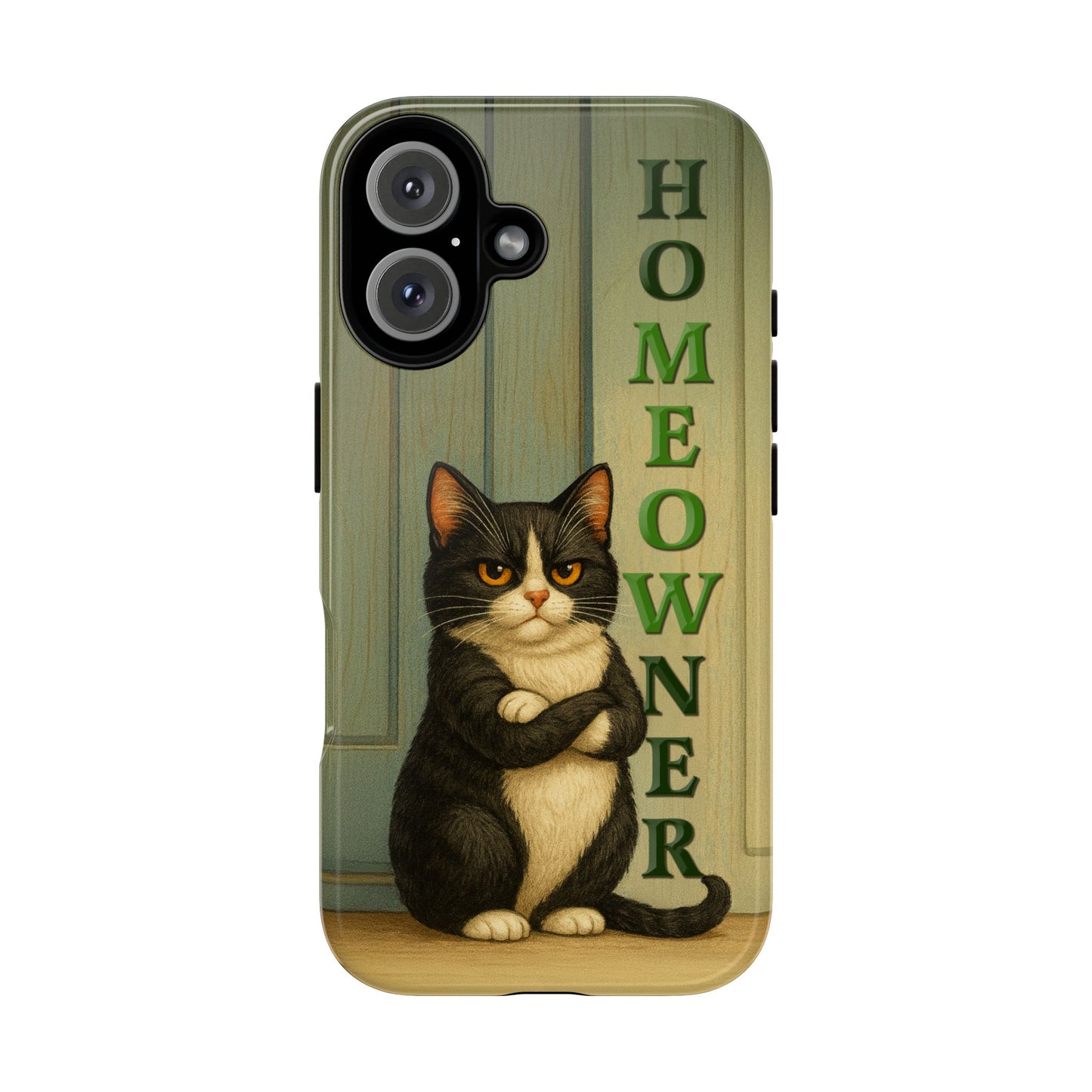 Proud Cat Homeowner Phone Case – Funny Black & White Cat Design