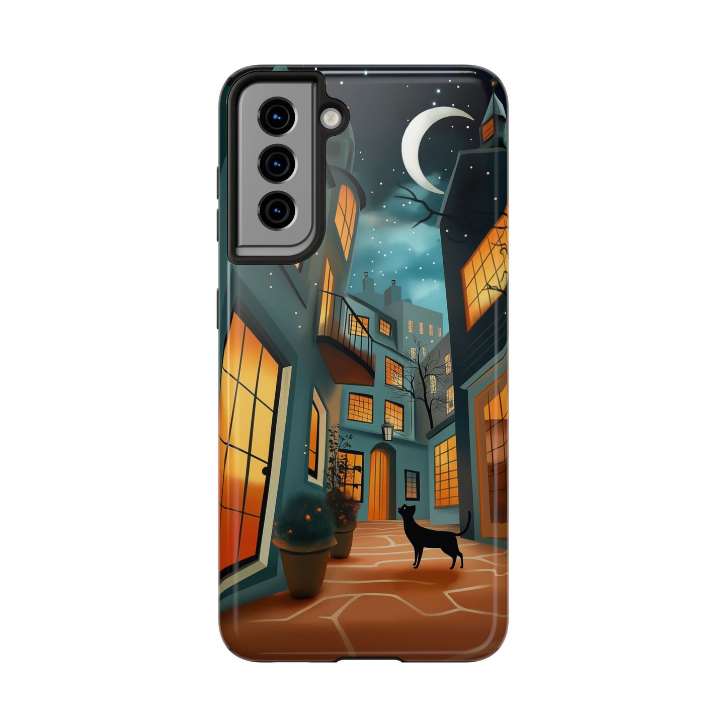 Serene Black Cat Crescent Moon