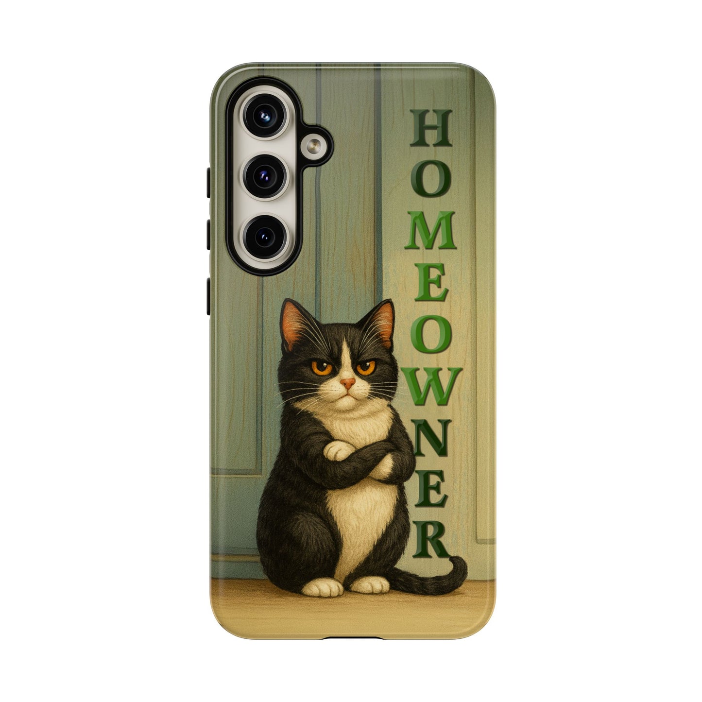 Proud Cat Homeowner Phone Case – Funny Black & White Cat Design