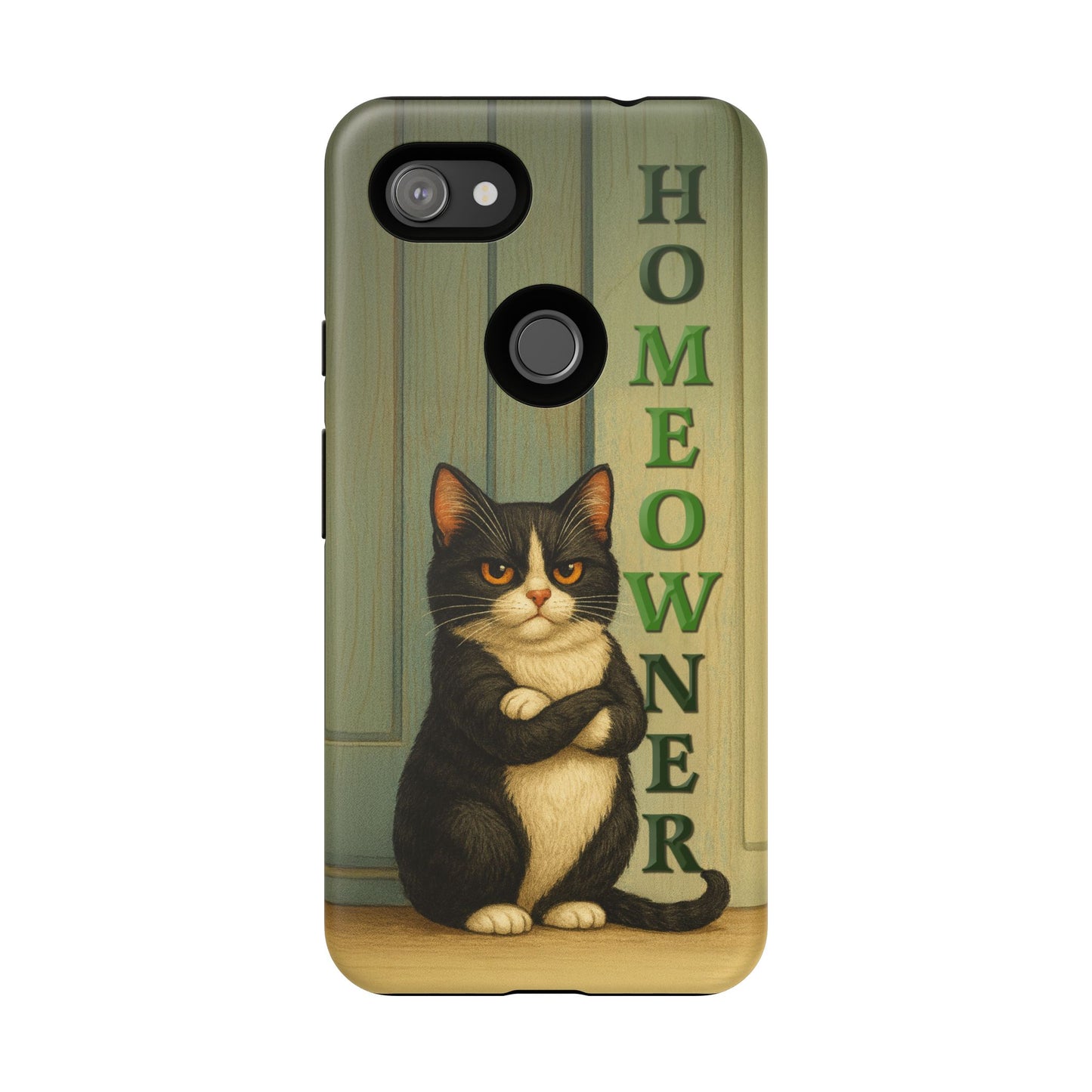 Proud Cat Homeowner Phone Case – Funny Black & White Cat Design