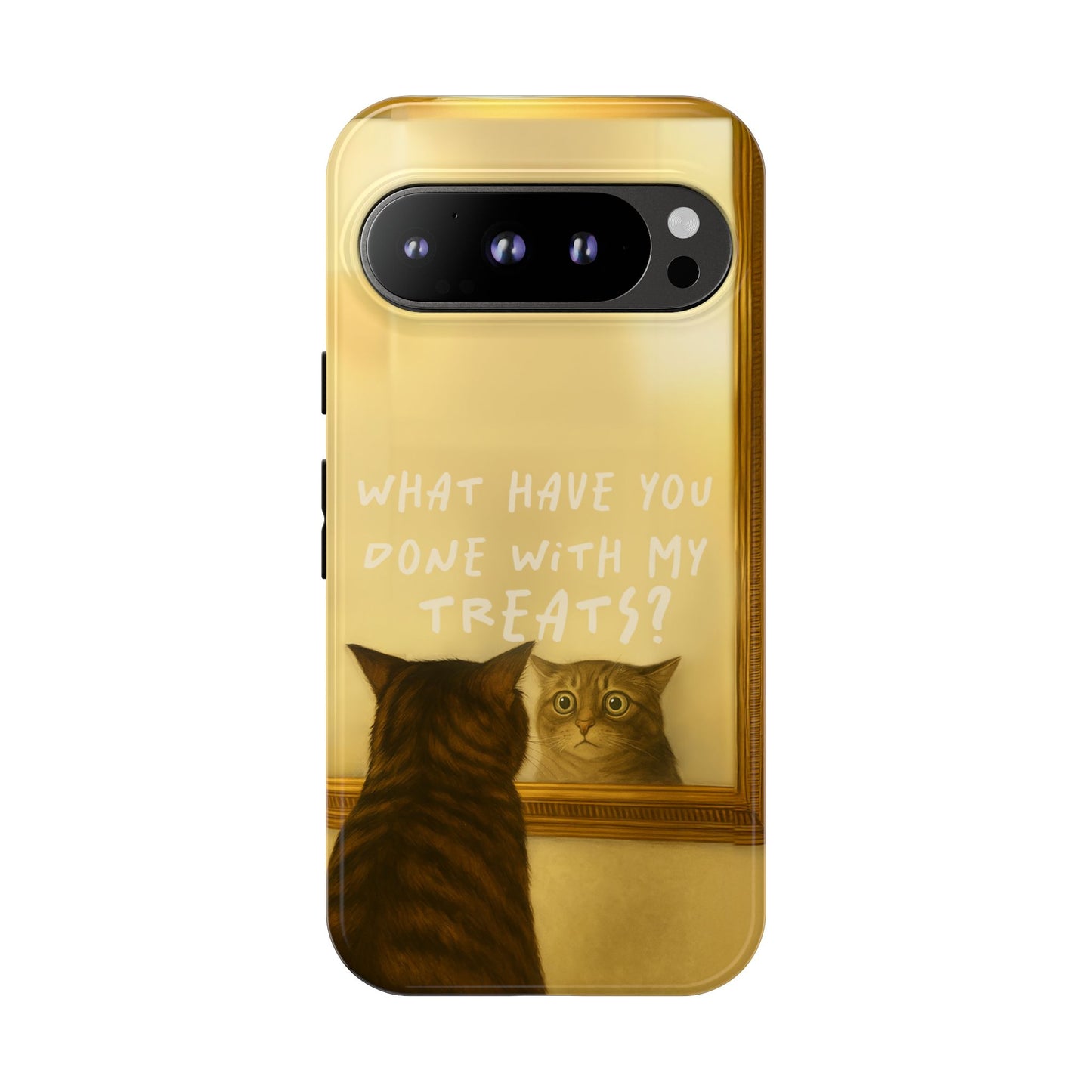 “What Have You Done With My Treats?” Cat Phone Case – Mirror Cat Design
