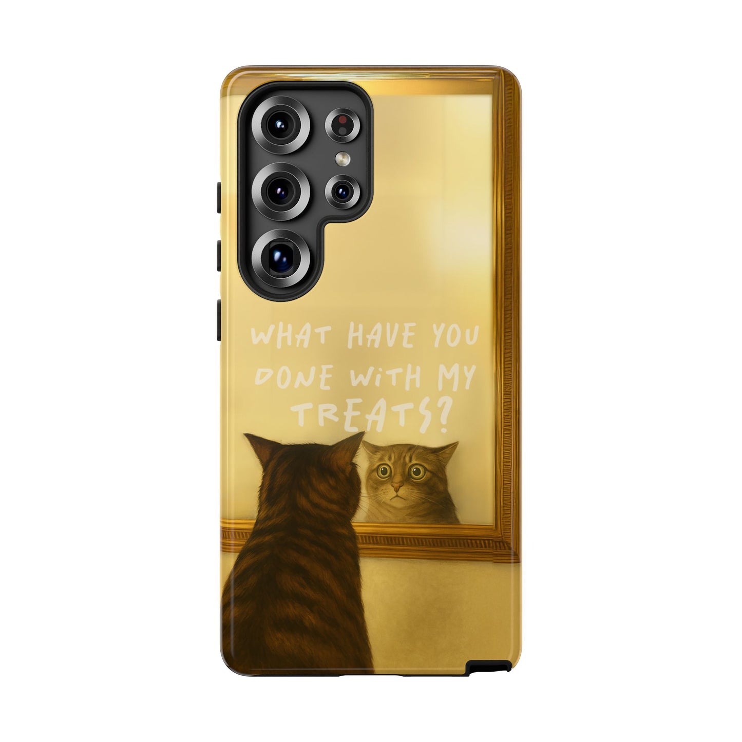 “What Have You Done With My Treats?” Cat Phone Case – Mirror Cat Design
