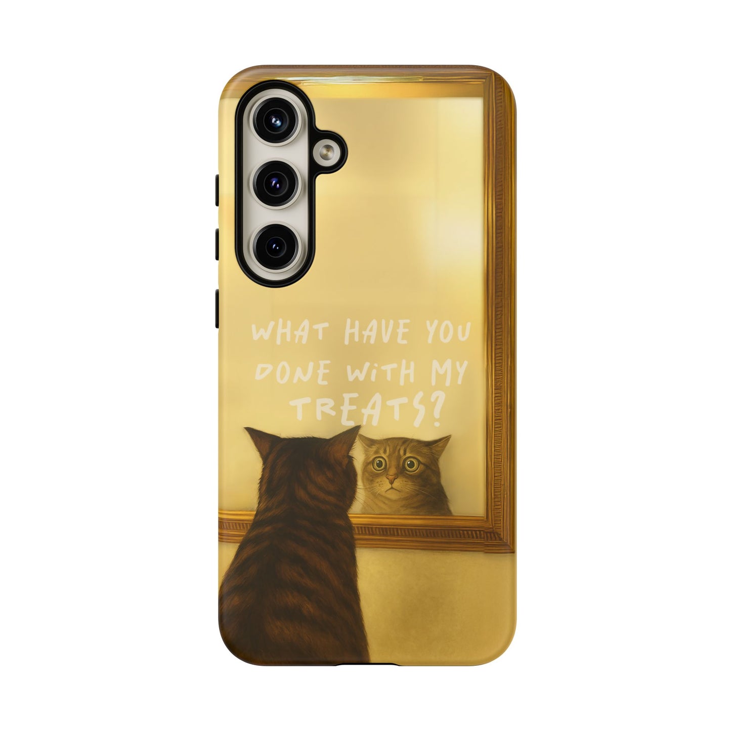 “What Have You Done With My Treats?” Cat Phone Case – Mirror Cat Design