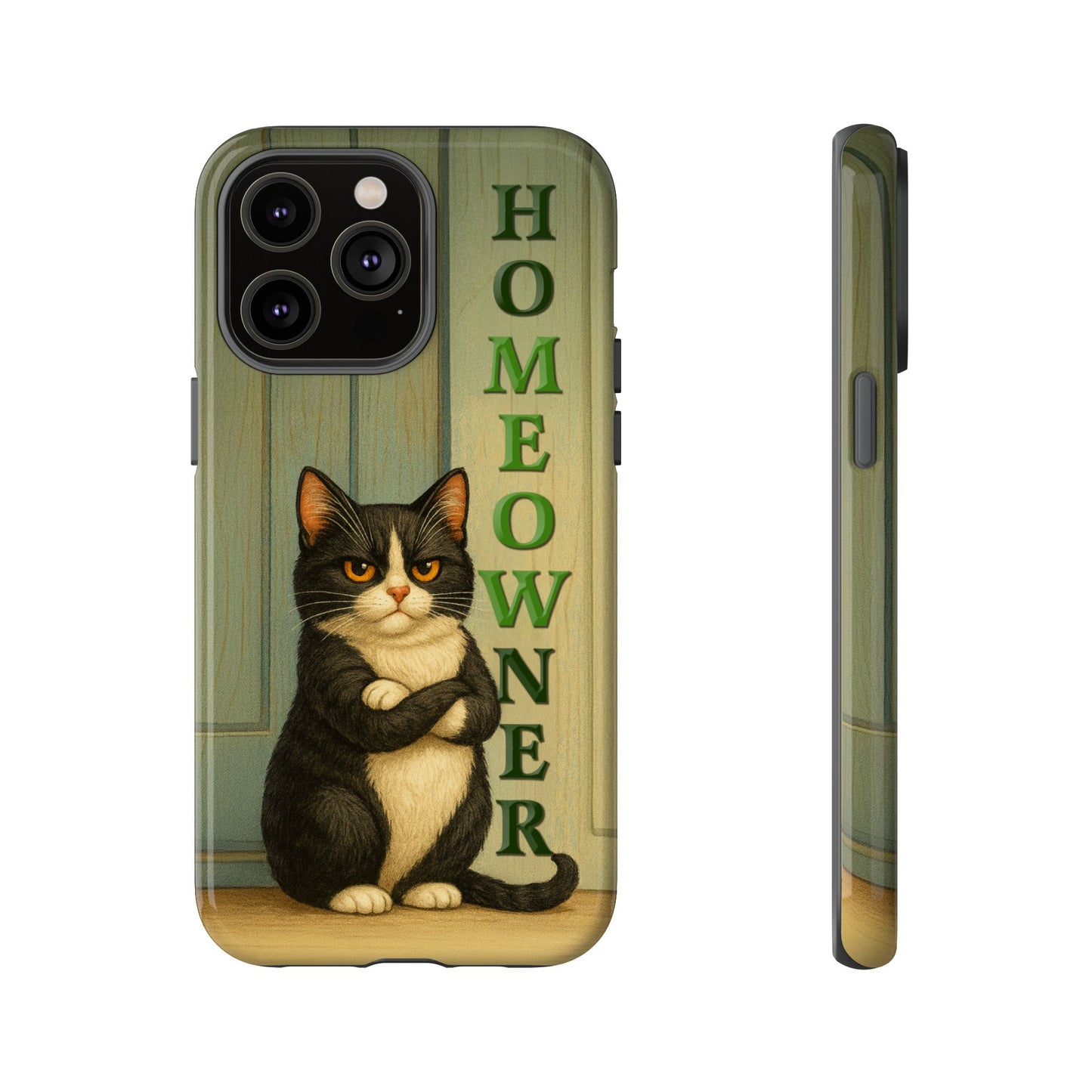 Proud Cat Homeowner Phone Case – Funny Black & White Cat Design