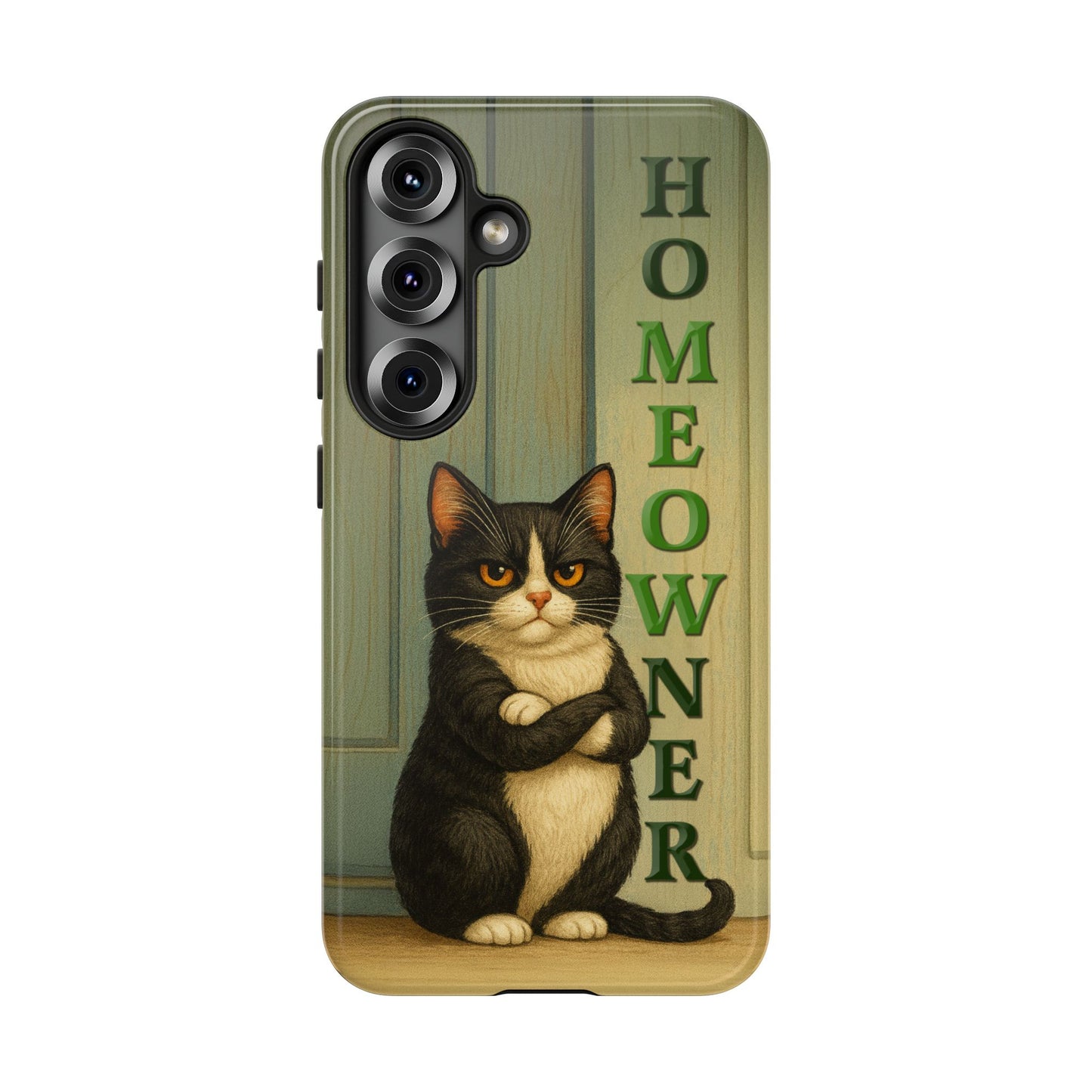 Proud Cat Homeowner Phone Case – Funny Black & White Cat Design
