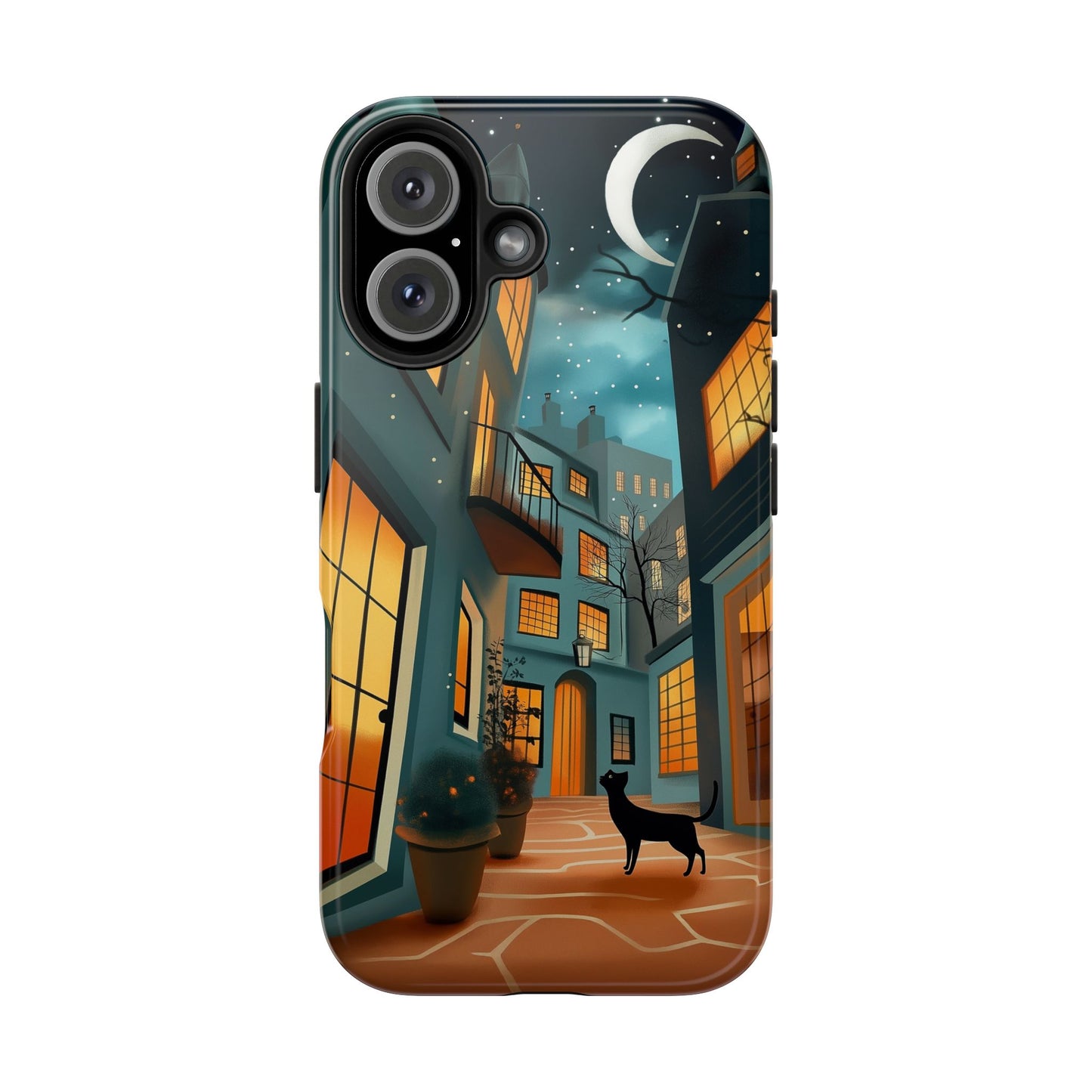 Serene Black Cat Crescent Moon