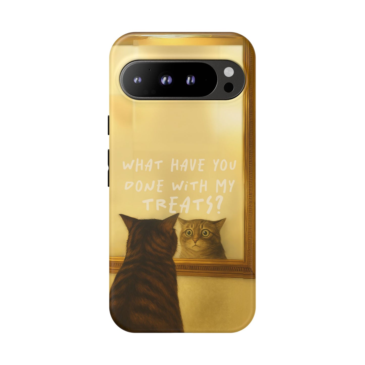 “What Have You Done With My Treats?” Cat Phone Case – Mirror Cat Design