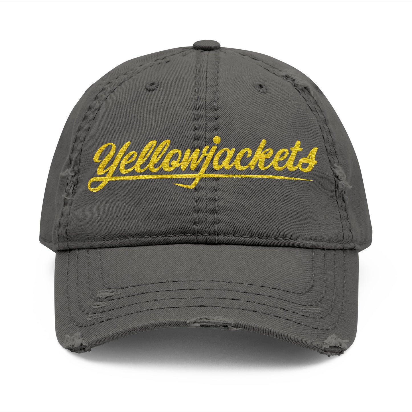 Embroidered Yellowjackets Distressed Cap – Script Logo Vintage Dad Hat