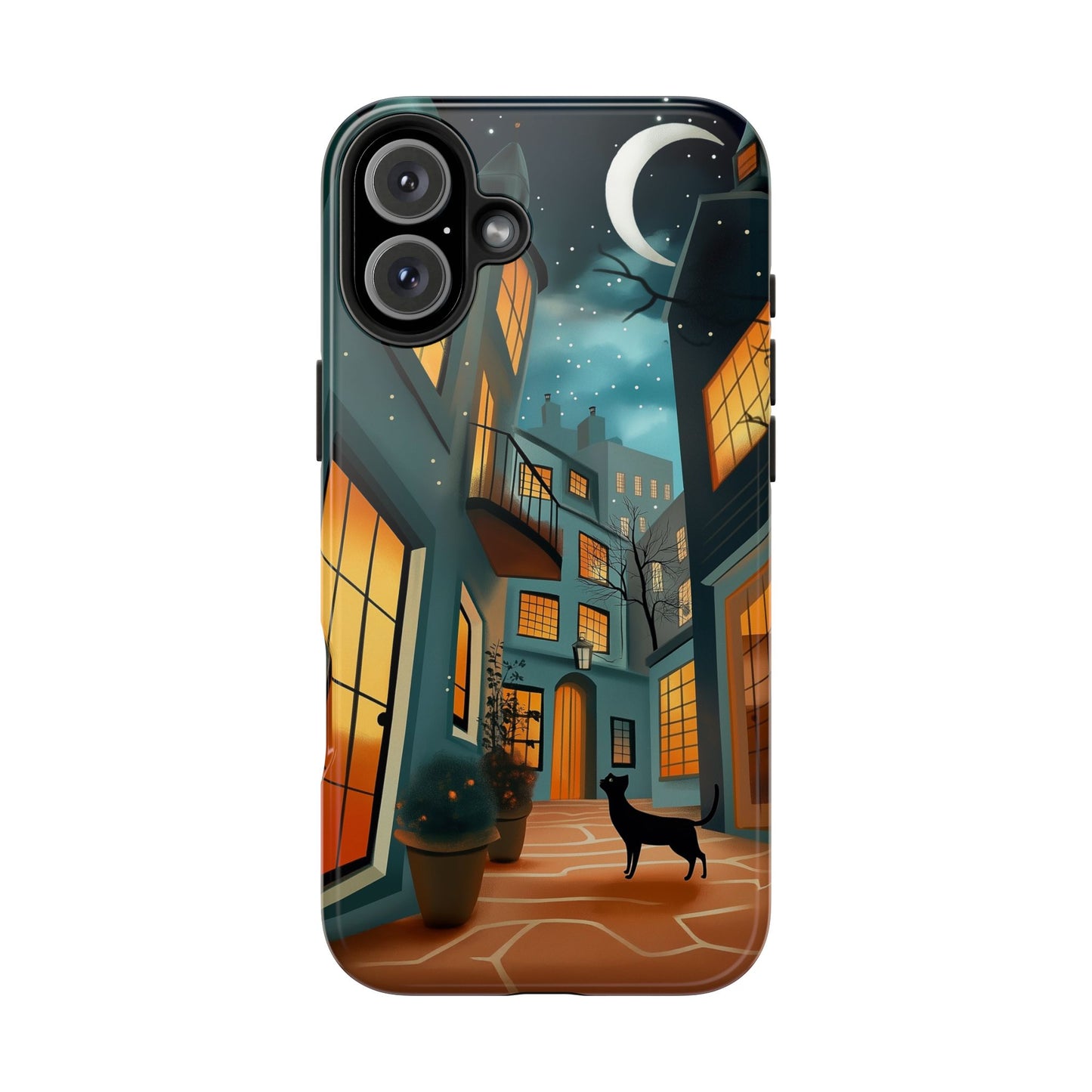 Serene Black Cat Crescent Moon