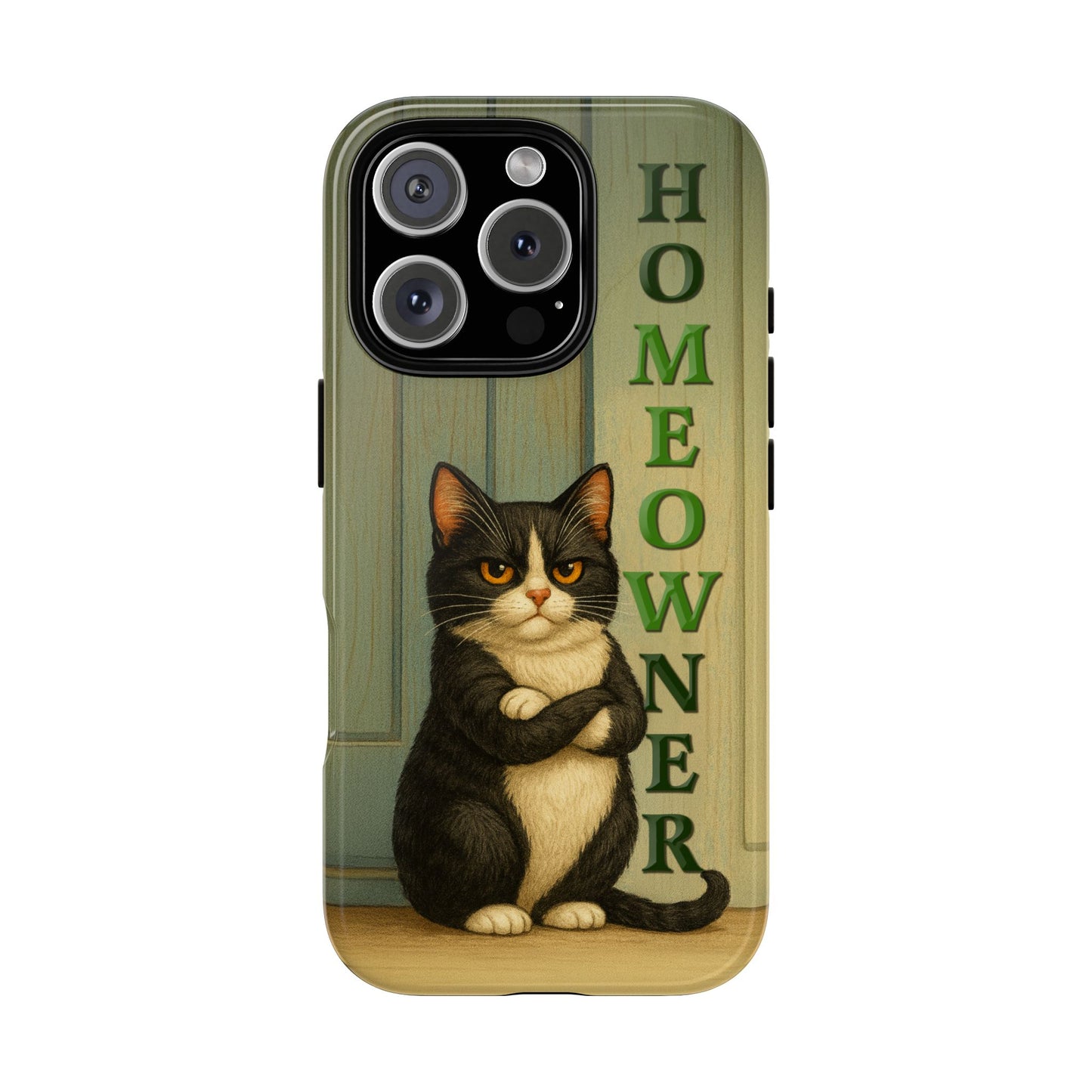 Proud Cat Homeowner Phone Case – Funny Black & White Cat Design
