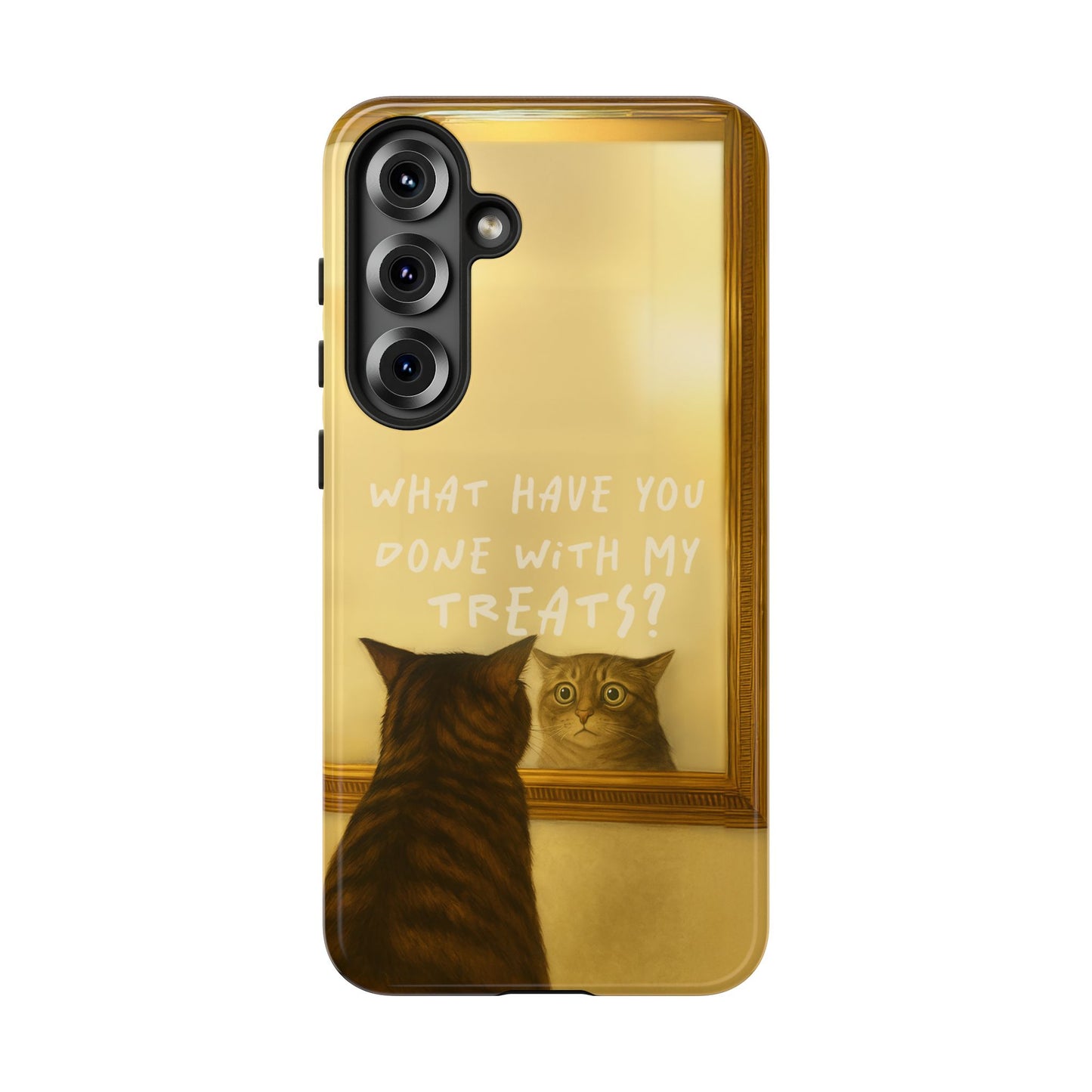 “What Have You Done With My Treats?” Cat Phone Case – Mirror Cat Design