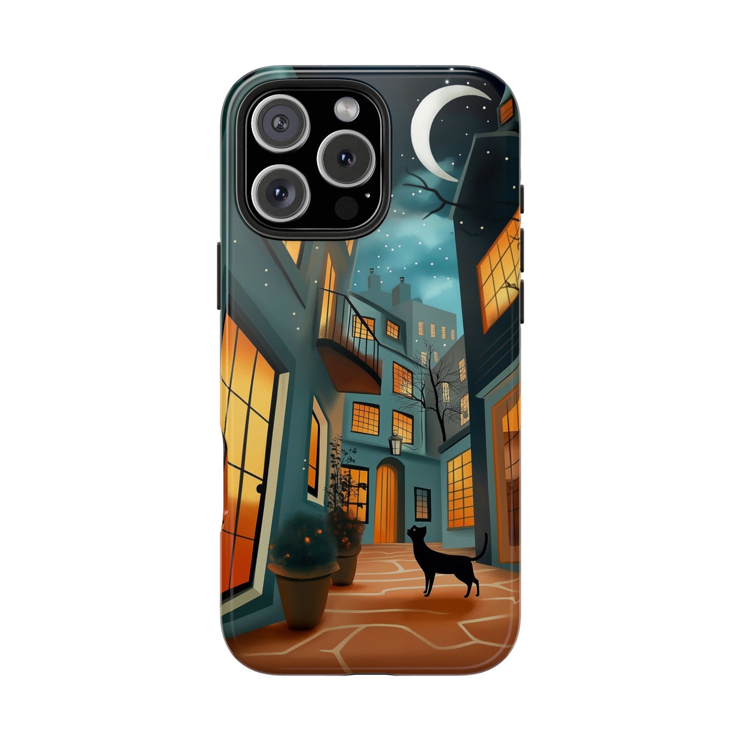 Serene Black Cat Crescent Moon
