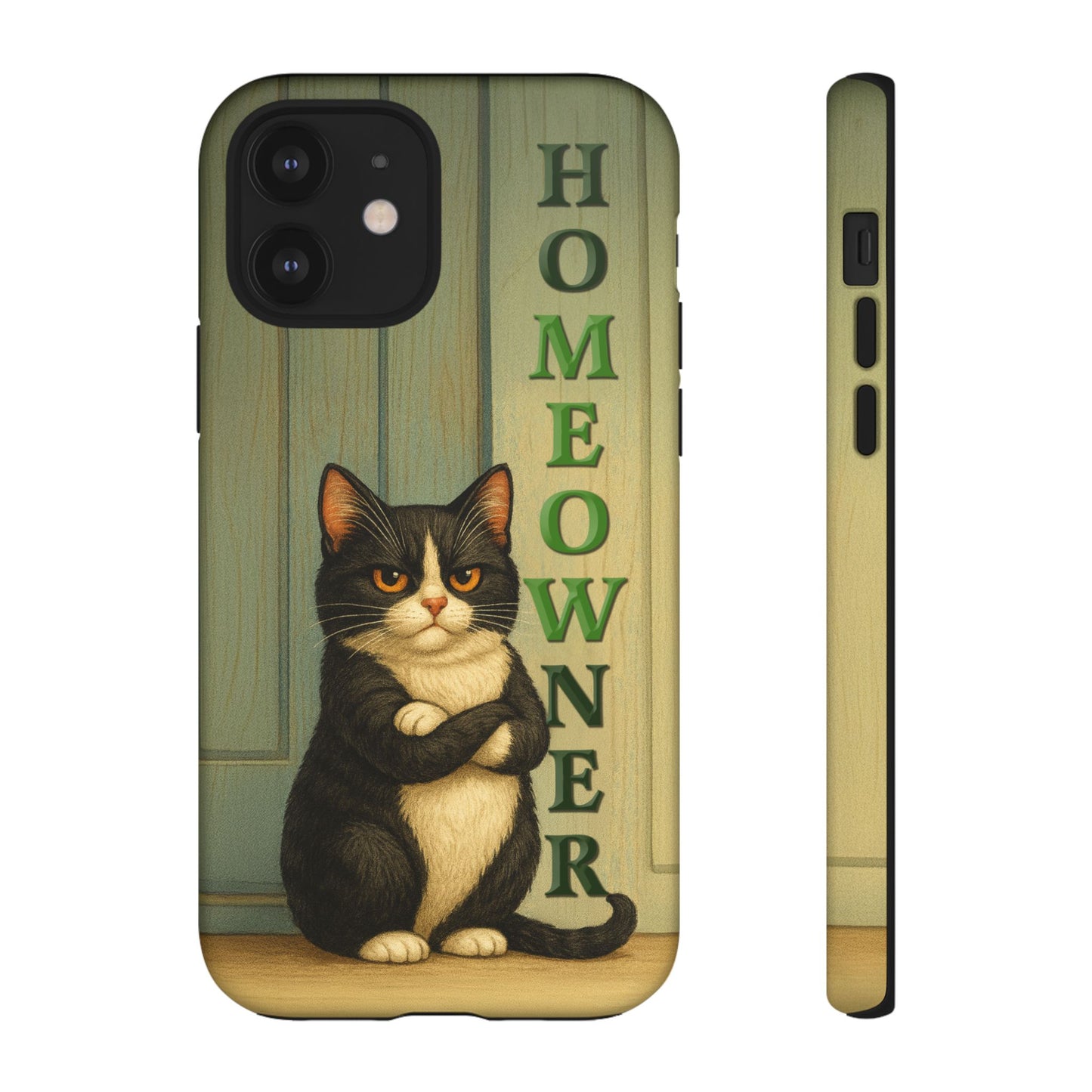Proud Cat Homeowner Phone Case – Funny Black & White Cat Design