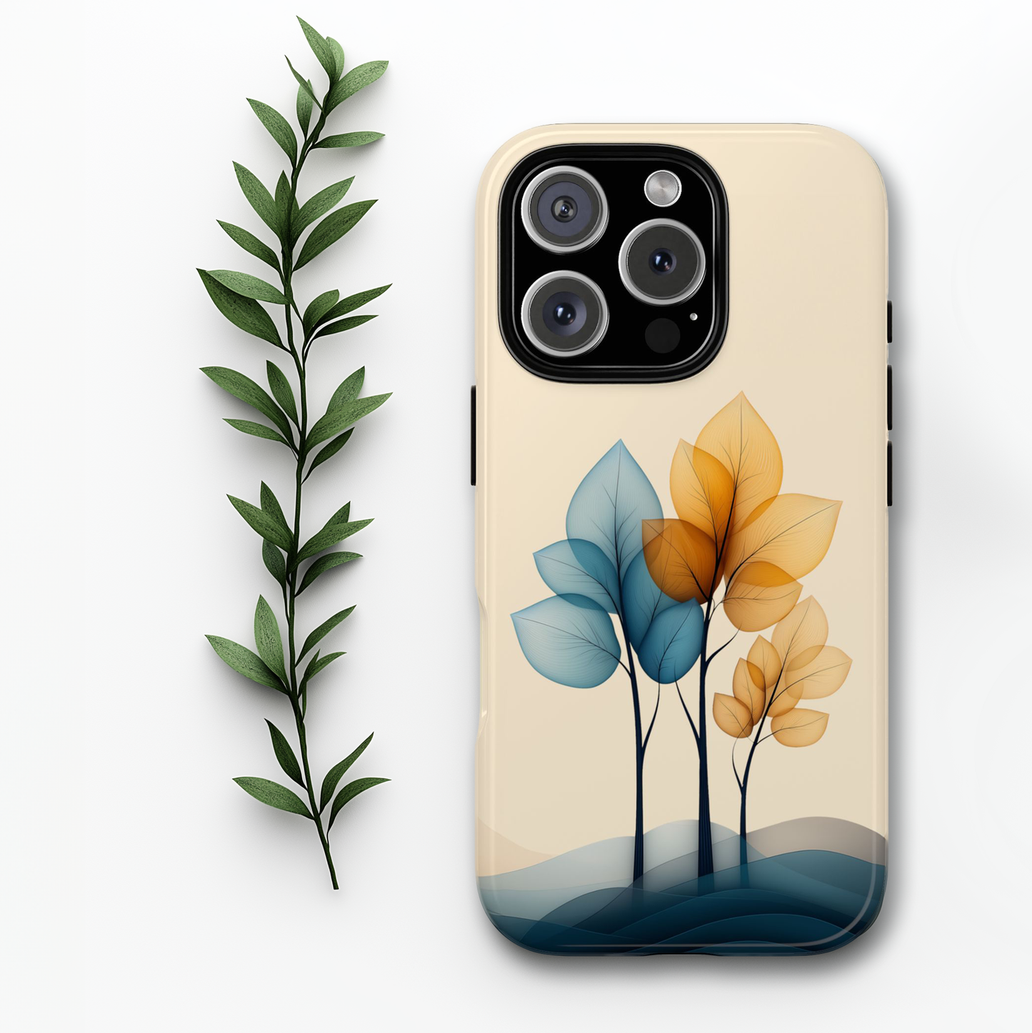 Abstract Trees Blue Yellow Beige, Minimalist Style