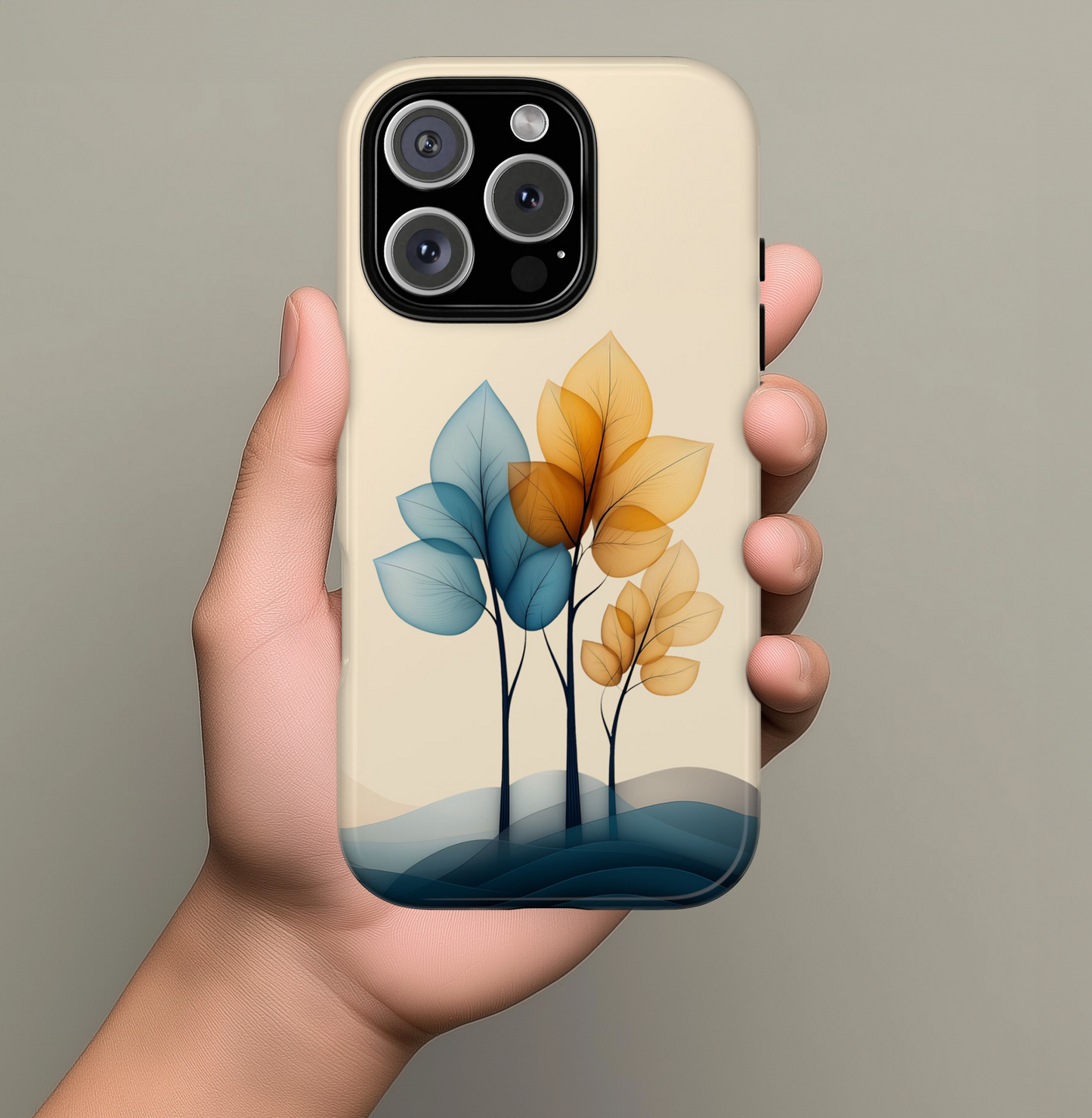 Abstract Trees Blue Yellow Beige, Minimalist Style
