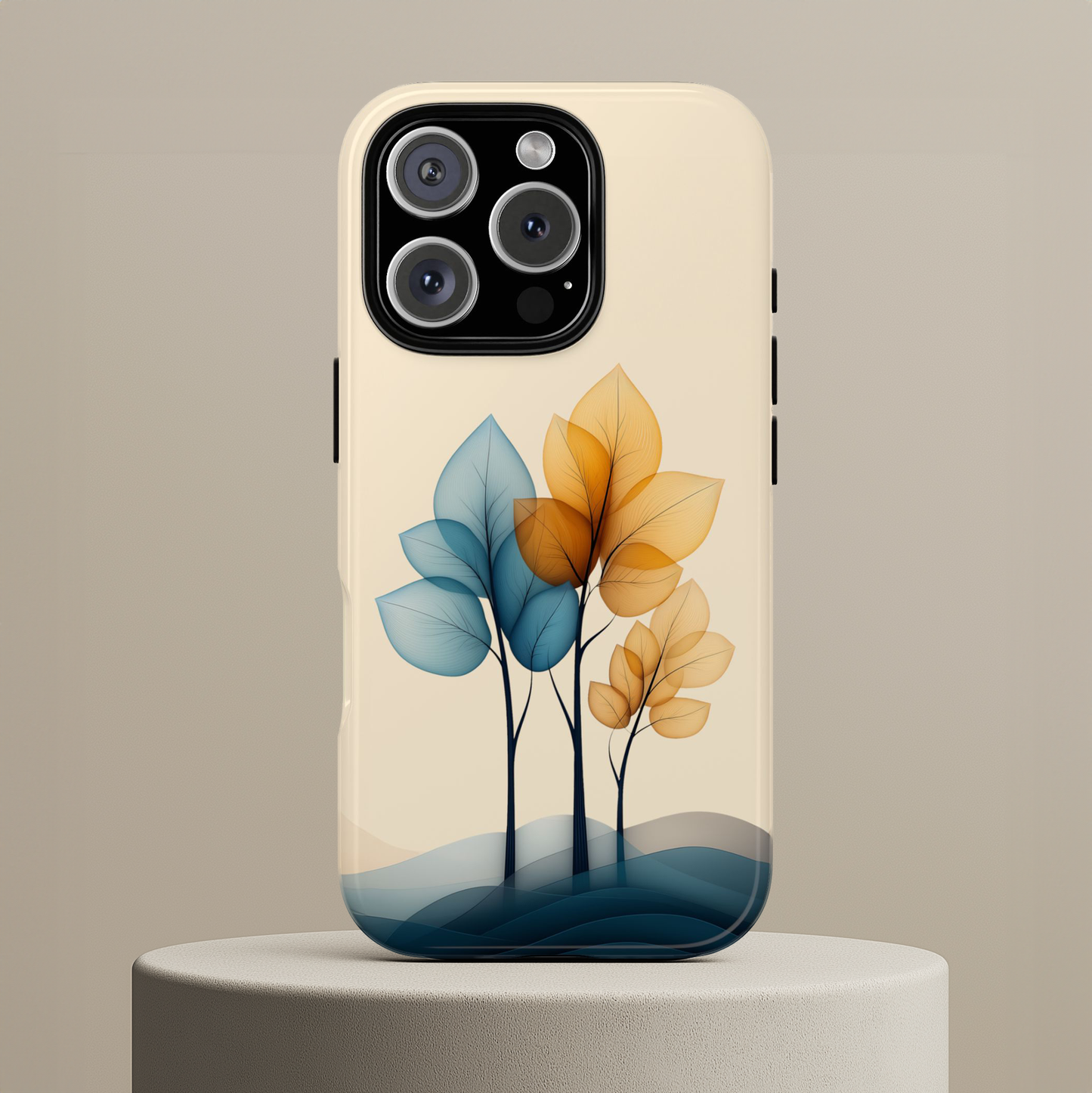 Abstract Trees Blue Yellow Beige, Minimalist Style