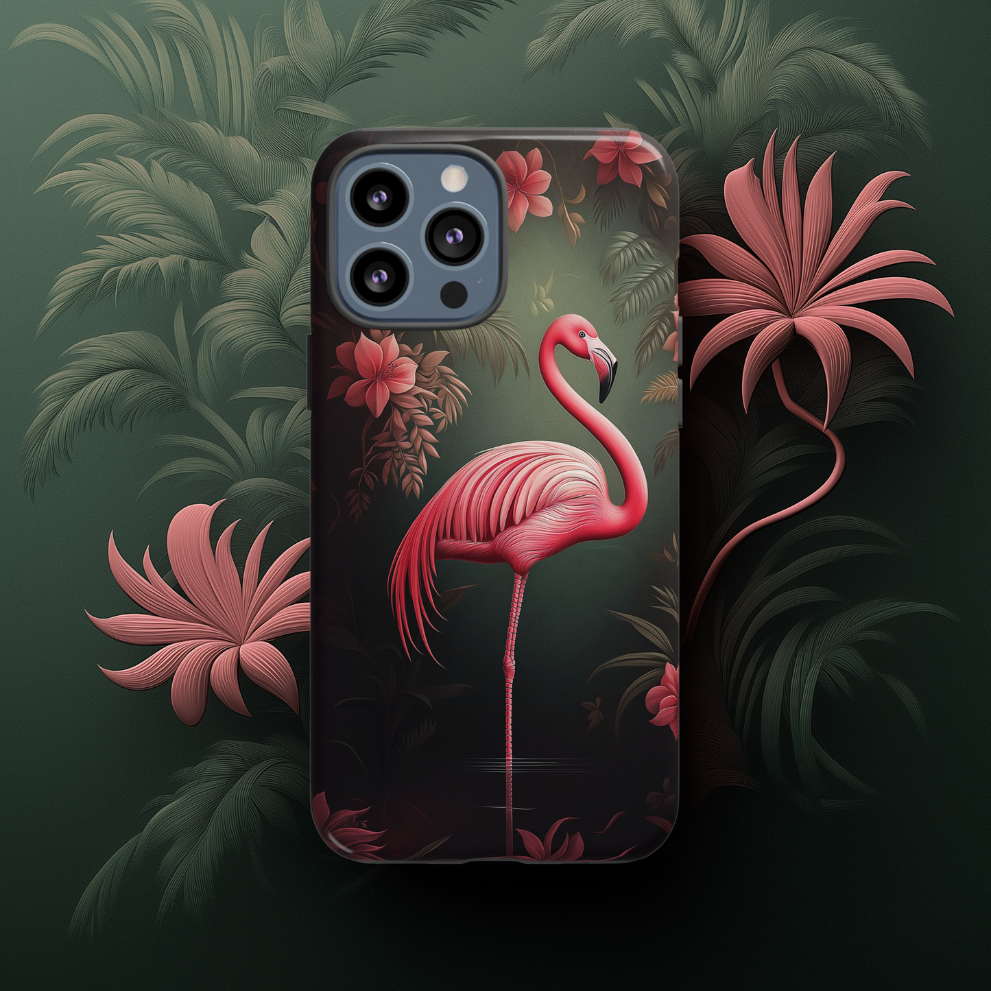 Pink Flamingo and Dark Floral Design, Patrick Brown Style