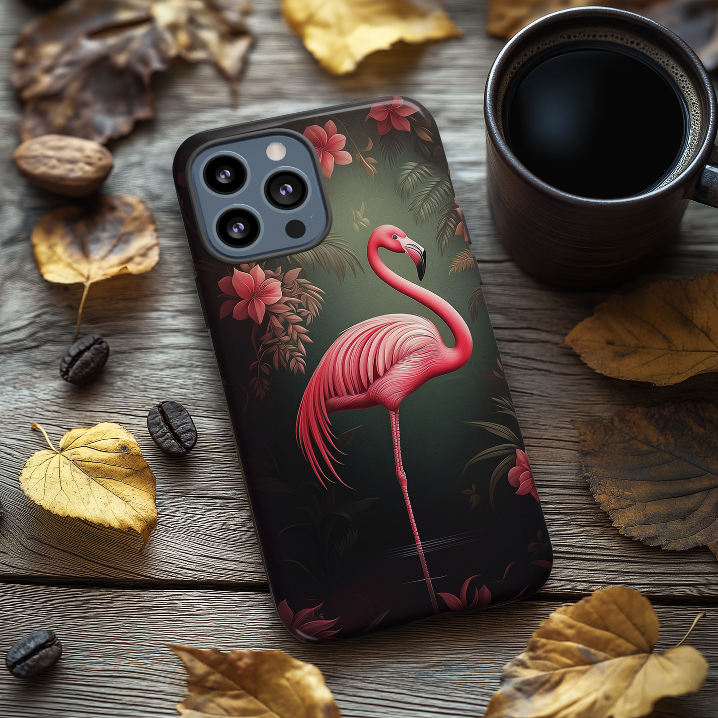 Pink Flamingo and Dark Floral Design, Patrick Brown Style