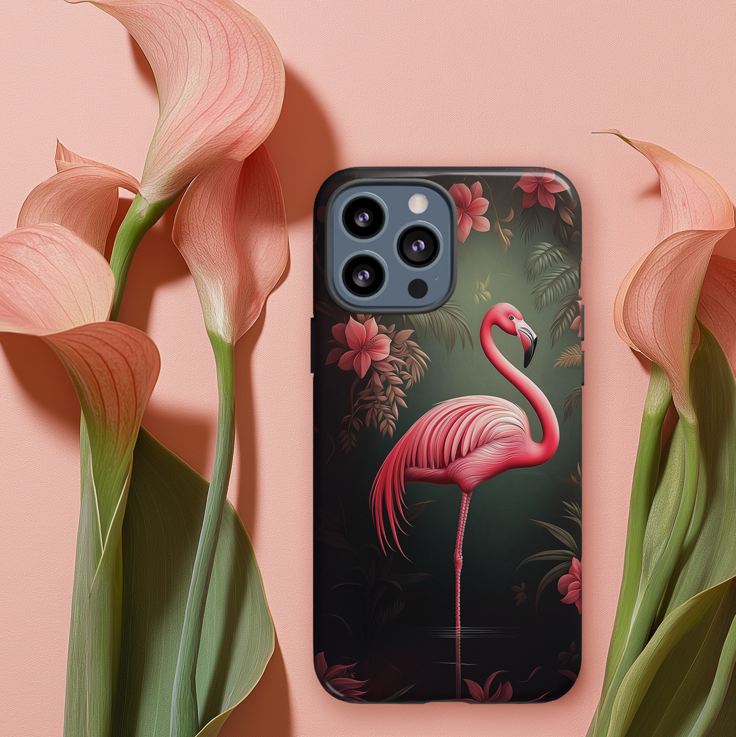 Pink Flamingo and Dark Floral Design, Patrick Brown Style