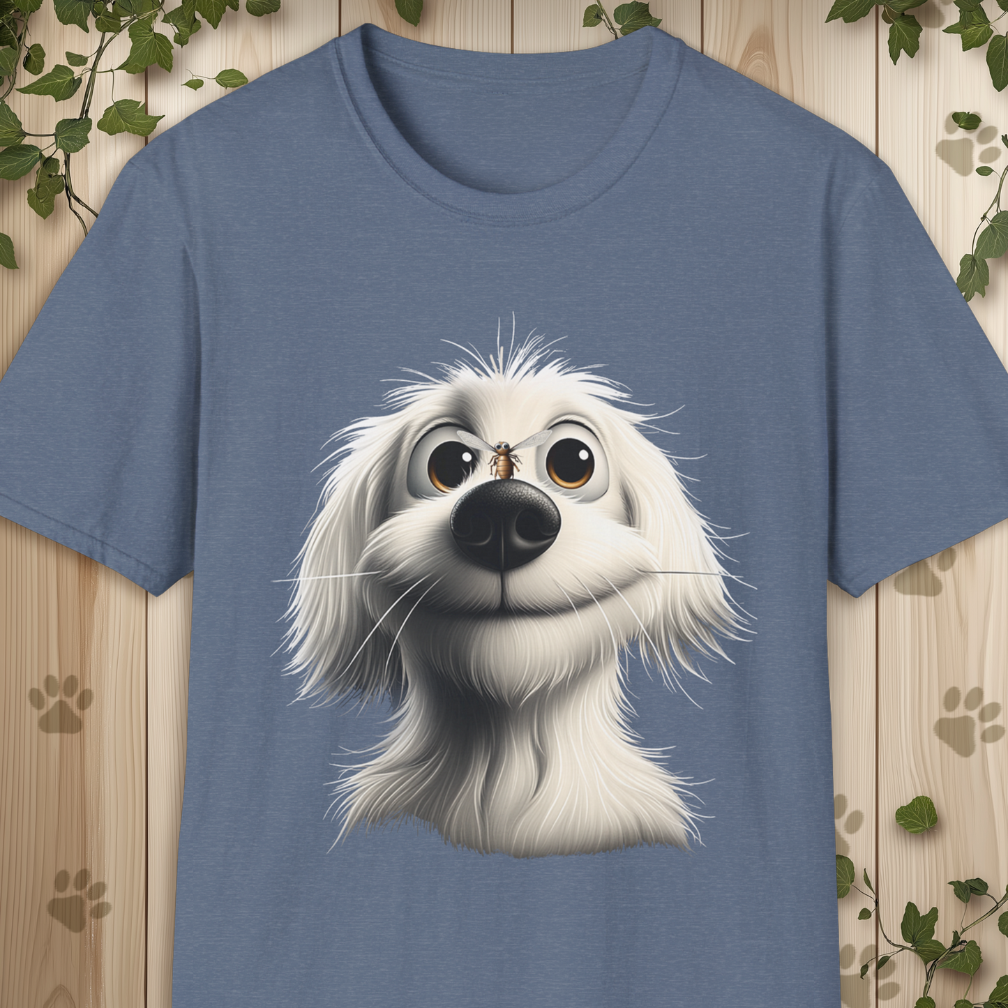 White Whimsical Fluffy Dog T-Shirt.