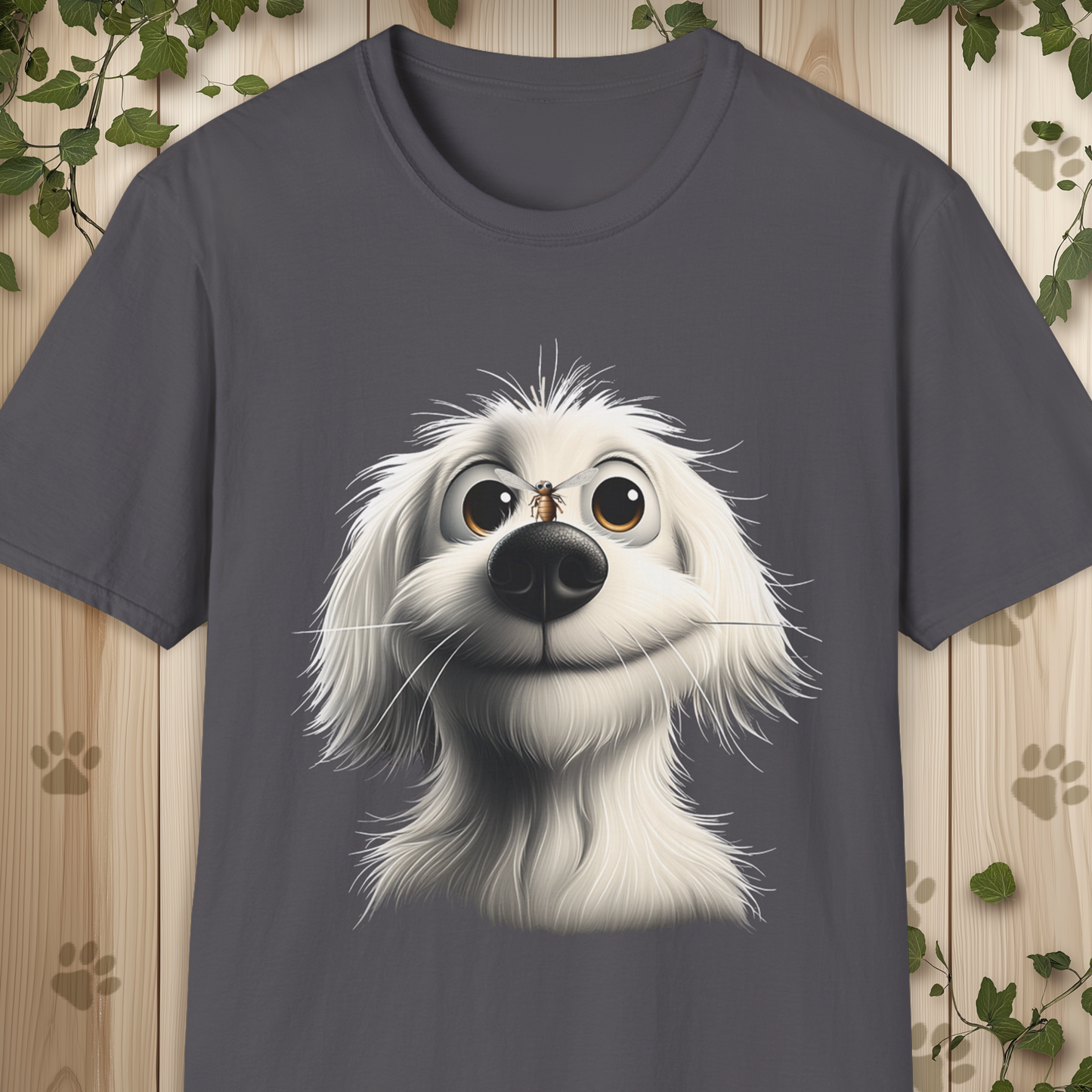 White Whimsical Fluffy Dog T-Shirt.